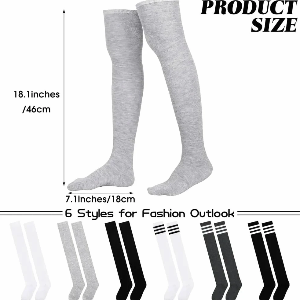 6 pares de calcetines por encima de la rodilla, cálidos, for mujer, for uso diario y cosplay.