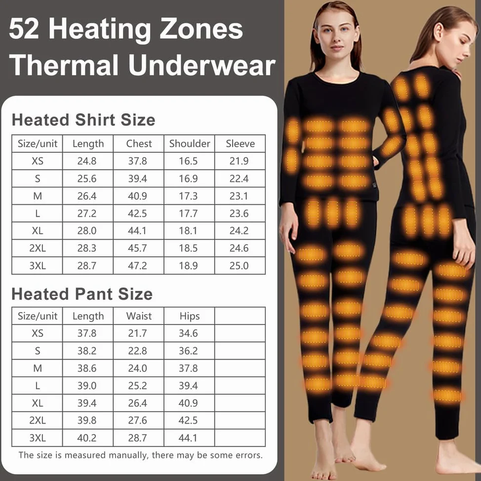 Ropa Interior Calefaccionada para Mujeres, Camiseta Y Pantalones Térmicos Eléctricos con 52 Zonas De Calefacción Y 3 Configuraciones De Temperatura para Esquiar