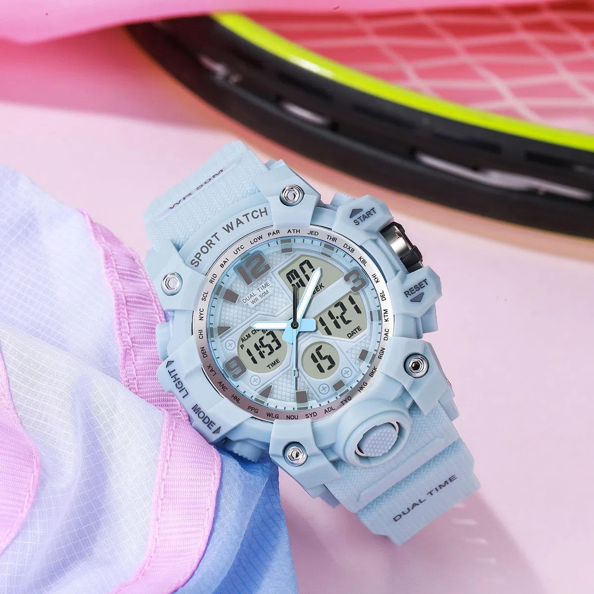 findtime Reloj deportivo para mujer, relojes para estudiantes, adolescentes, con alarma, cronómetro, resistente al agua, deportivo, analógico, digital, blanco, morado, rosa, negro, azul