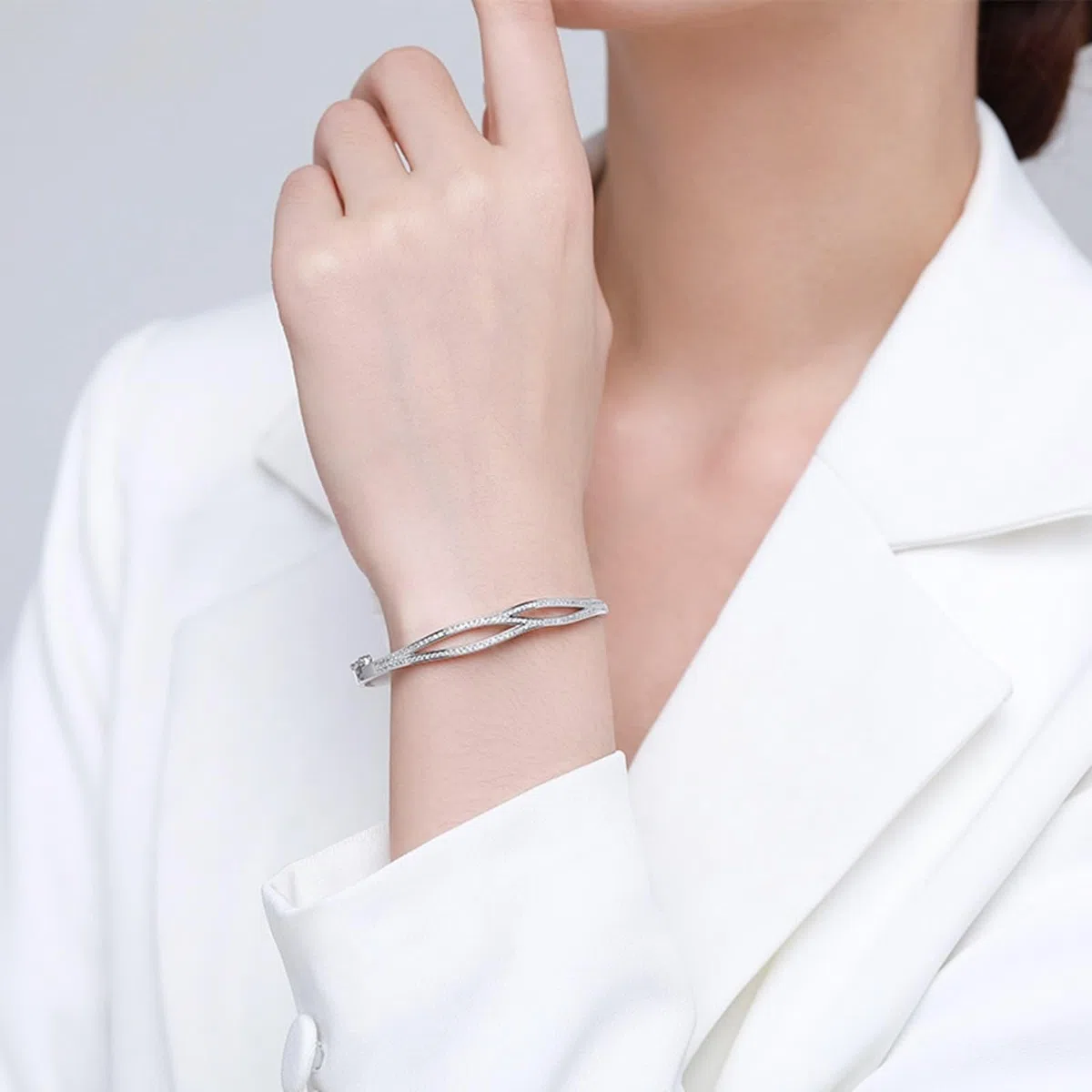 Pulsera de madre e hija, pulseras para mujer, cruz de doble capa con moissanita redonda, oro blanco y platino 950