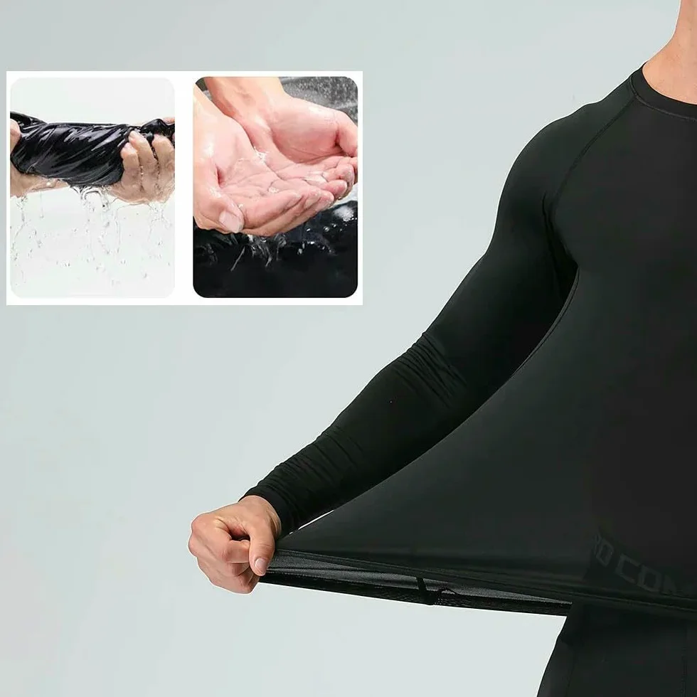 DYRBF - Camiseta de compresión de manga larga para hombre, para correr, secado rápido, protección solar, capa base deportiva