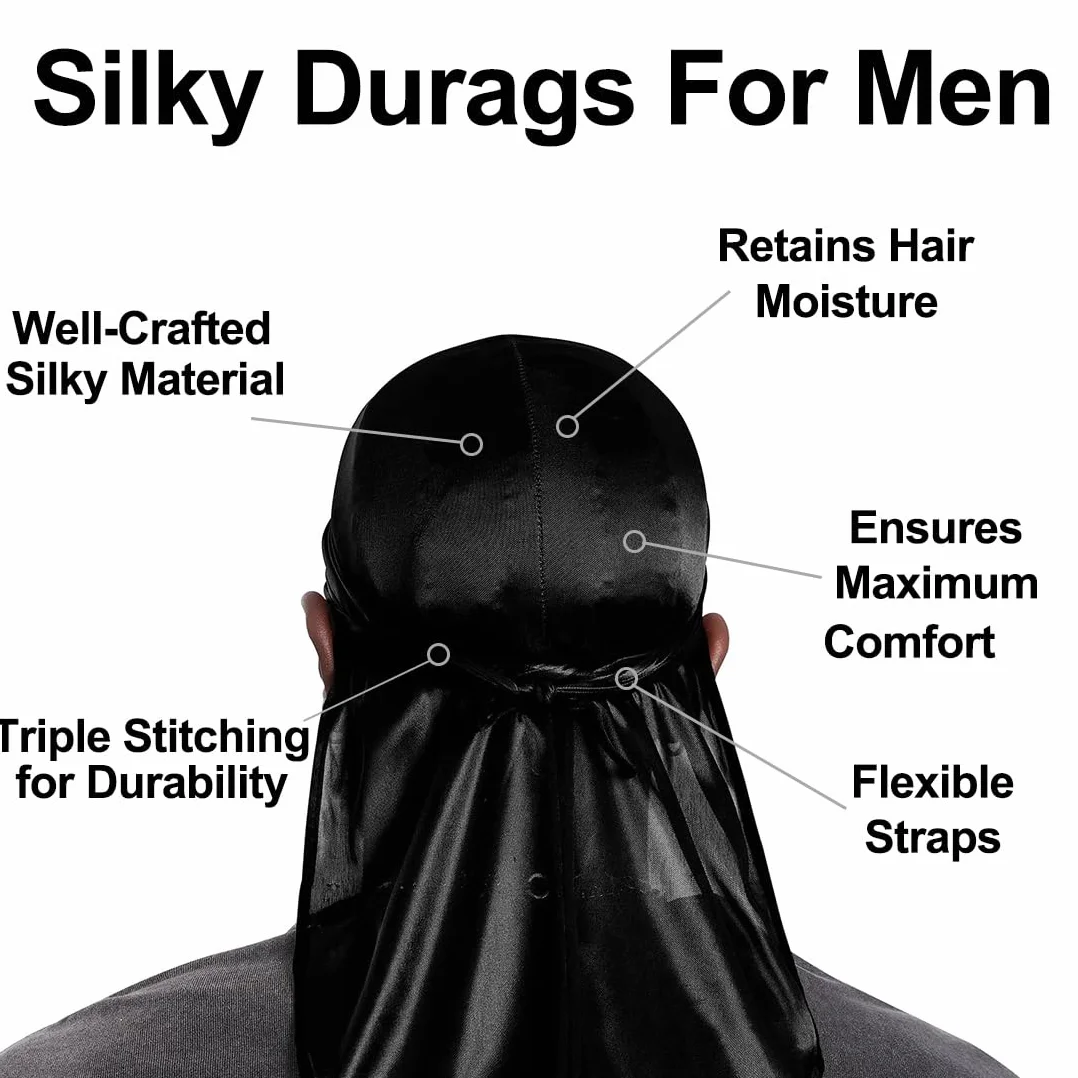 Durag de Seda Gorro de Onda Elástico con Cola Larga Correas Anchas Poliéster Turbante Transpirable