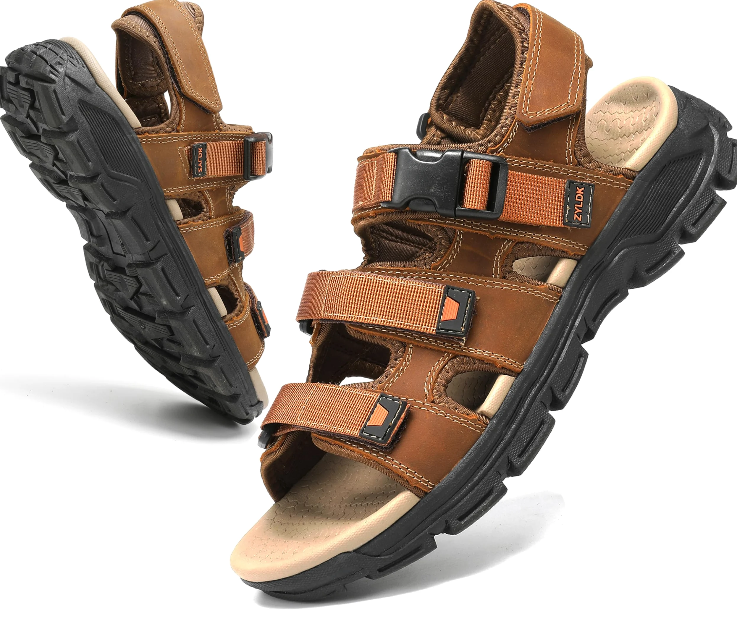 Sandalias Trekking Hombres Deportivas Verano Exterior Senderismo Zapatos con Punta Abierta Cuero Sandalias de Playa