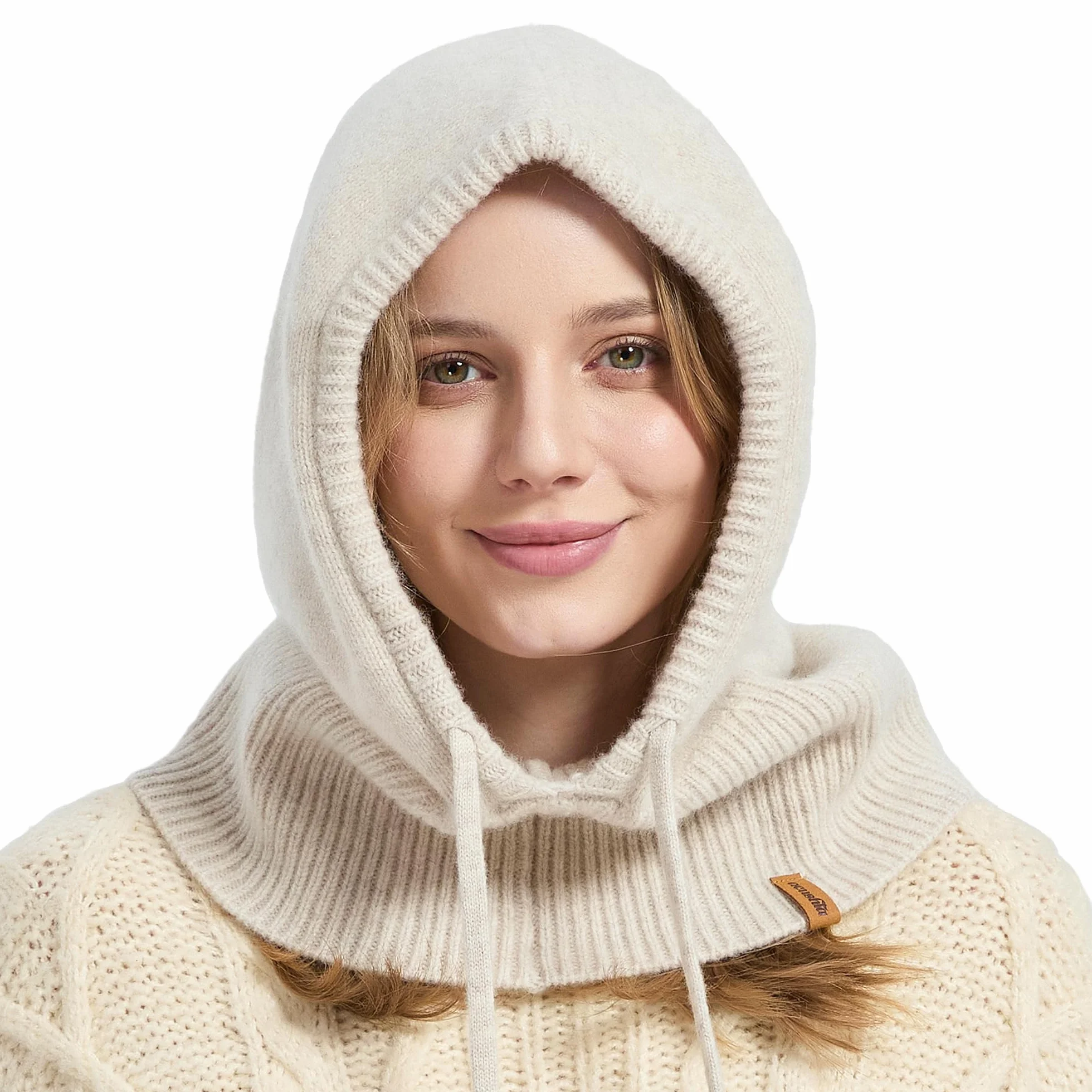 ACUSHLA Pasamontañas 100% lana merino para hombre y mujer, invierno, cálido, con capucha, gorro, bufanda y bufanda, color marrón, talla única