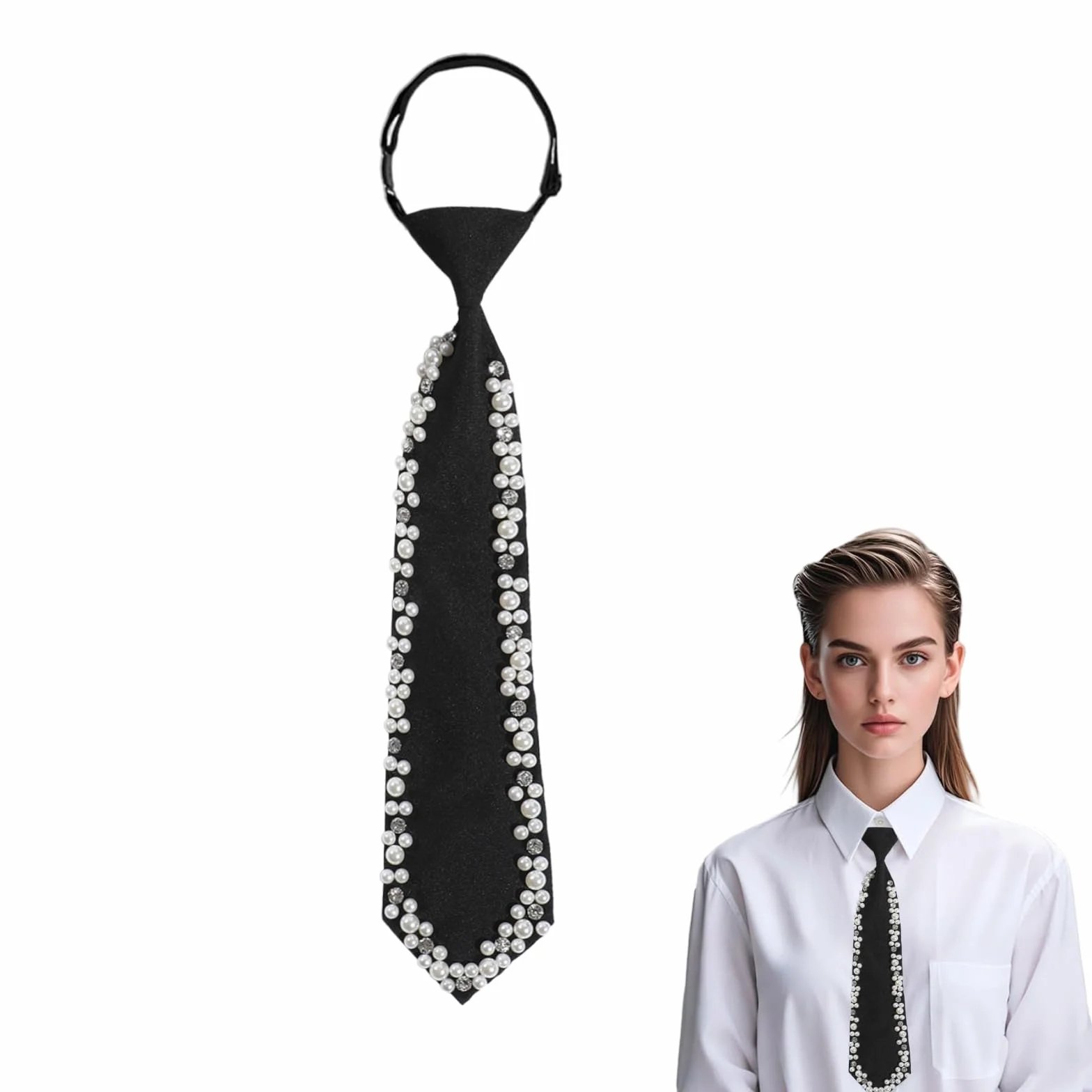 Corbata Larga Uniforme JK con Perlas Ajustable Multicolor Talla L