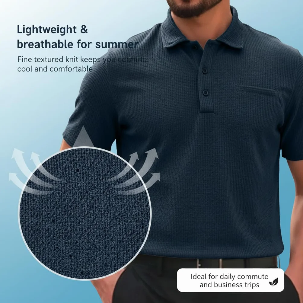 Camisa Hombre Manga Corta Verano Elastizada Secado Rapido Transpirable Golf Uso Diario Regalo