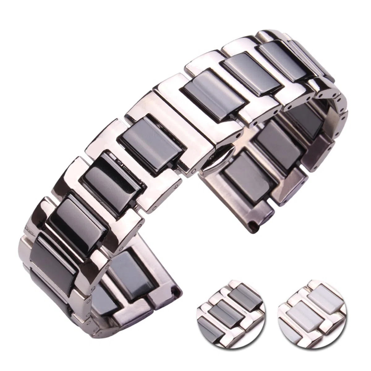 SiChouwz Pulsera De Cerámica De Acero Inoxidable Correa De Metal Sólido Blanco Negro