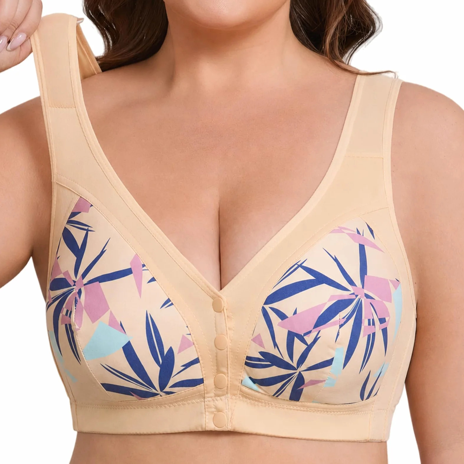 Pack De 4 Sujetadores Sin Aros para Mujer, Ropa Interior Cómoda con Cierre Delantero Y Relleno, Top Tallas Grandes Y Personas Mayores, Diseño Diario Sin Costuras Floral