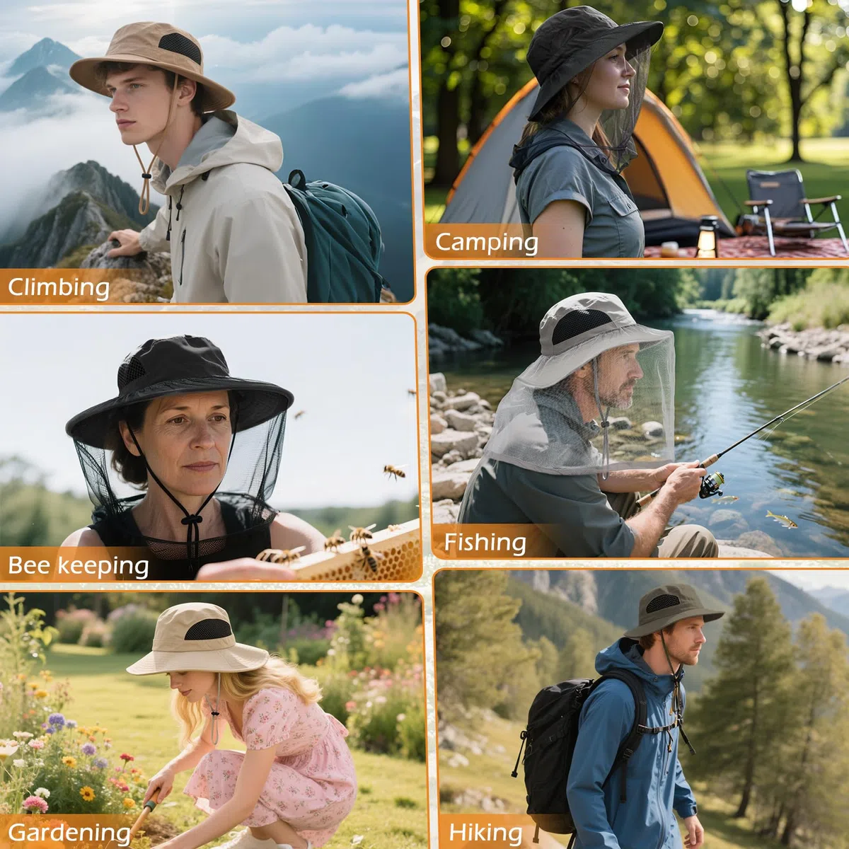 American Trends Sombrero de pesca con mosquitera oculta, mosquitera para abejas, sombreros con velo para hombres y mujeres