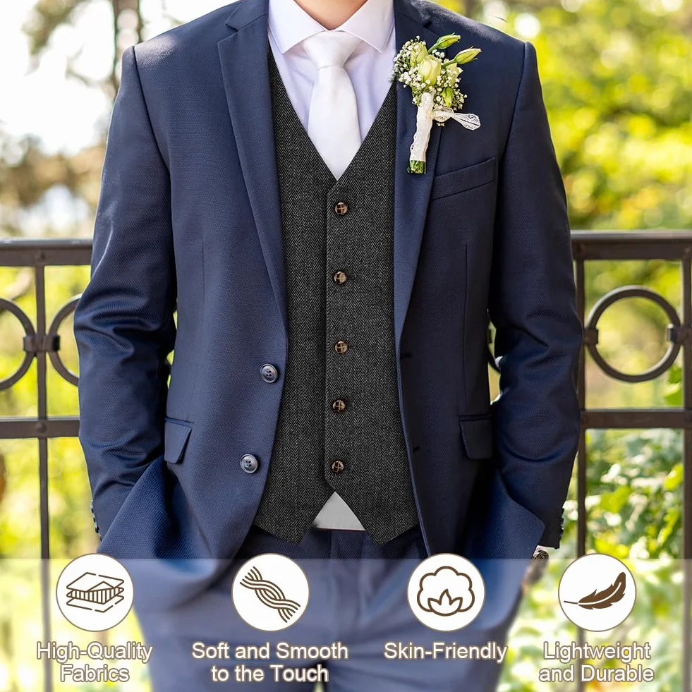 AUYAO Chaleco Formal Hombre Lana Espiga Tweed Boda
