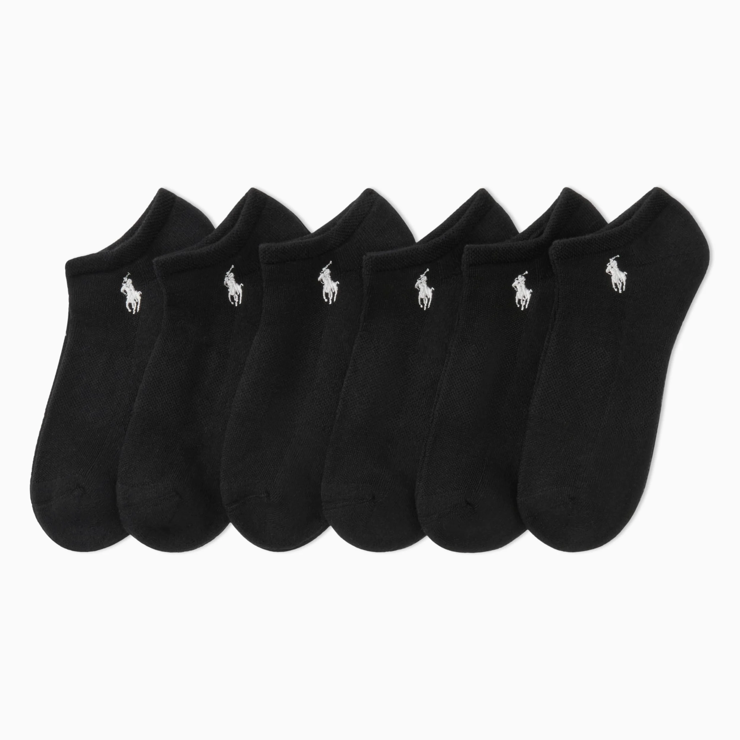Polo Ralph Lauren Calcetines de algodón de corte bajo para mujer, paquete de 6 pares, malla transpirable y amortiguación deportiva, Negro -, 4-10