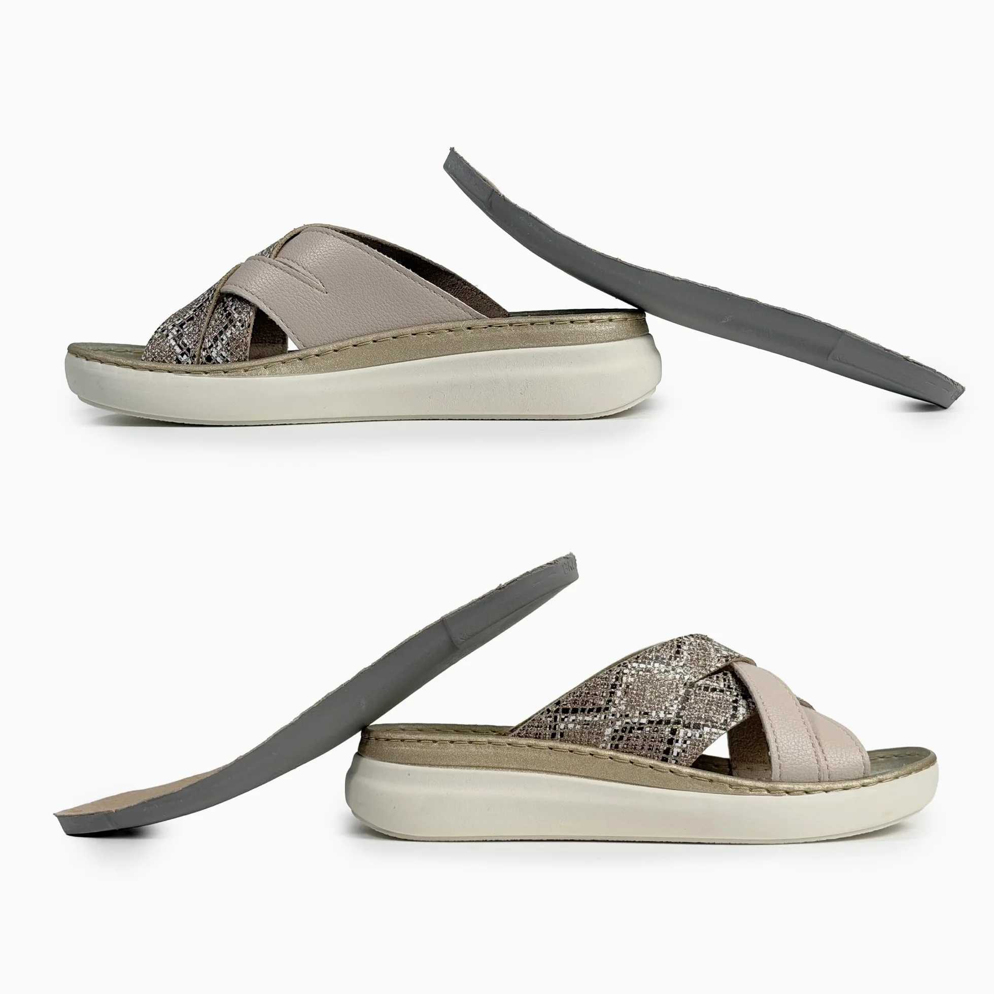 JOMIX Sandalias Mujer Ortopédicas de Cuña Elegantes Zapatillas Verano Cómodas con Plantilla Ergonómica Extraíble Piel para Mujer Mayor y Señora