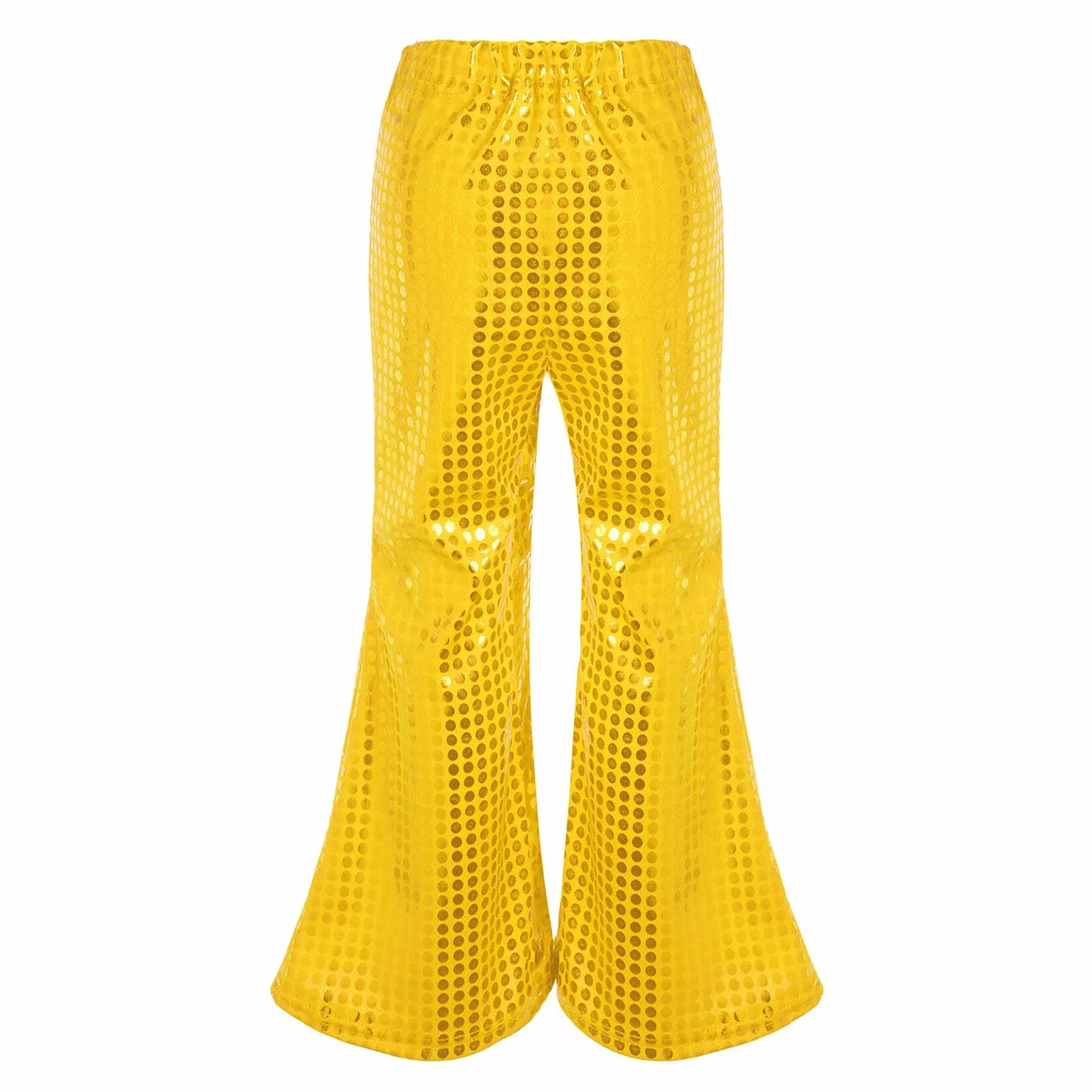 Pantalones Largos Acampanados de Cuero Metálico Brillante para Danza Jazz Niño Niña Cintura Elástica