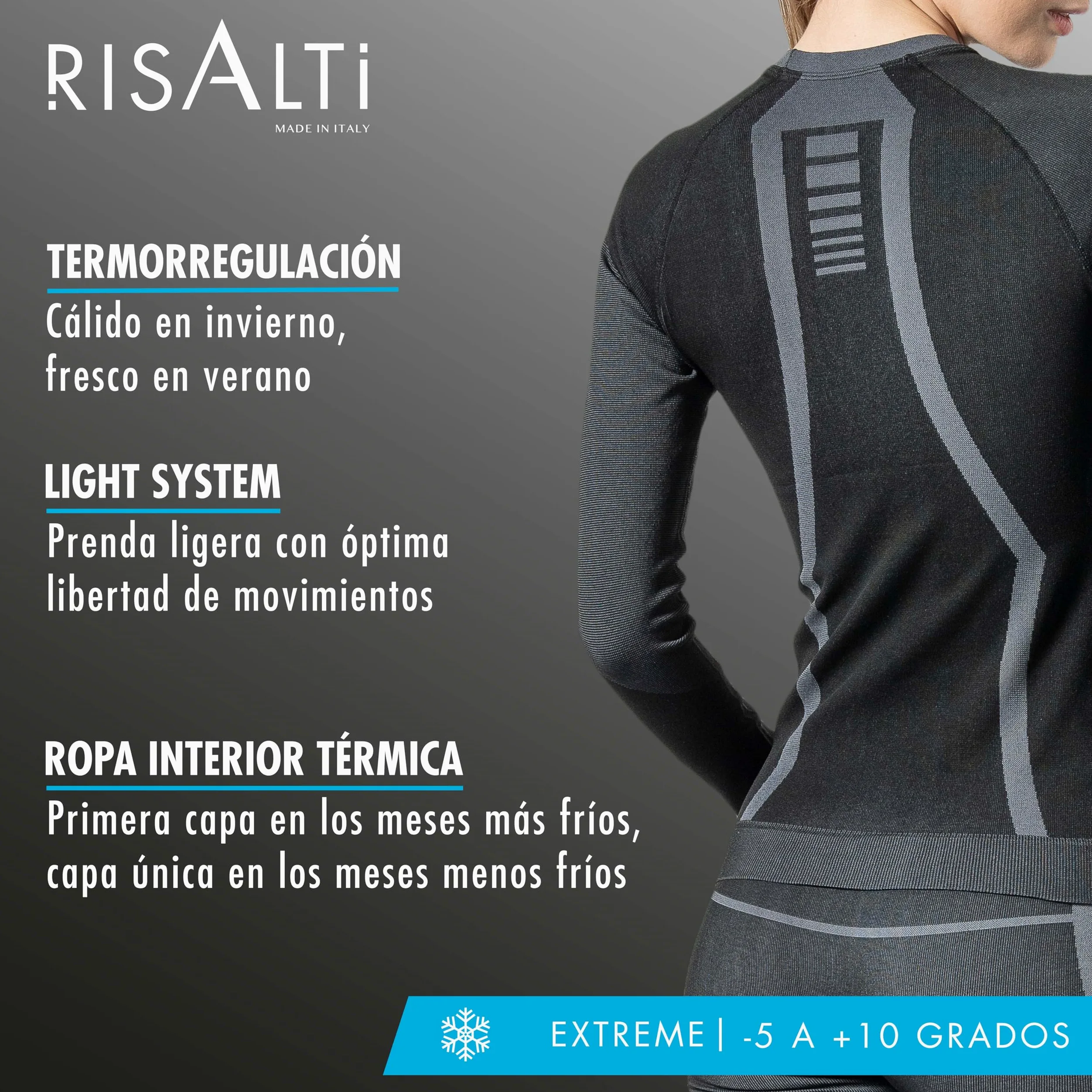 Risalti Camiseta Termica Hombre y Mujer Extreme Unisex - Camiseta Manga Larga Mujer y Hombre, Camiseta Termica Mujer y Hombre Transpirable, Ropa Termica de Invierno Sin Costuras - Made in Italy