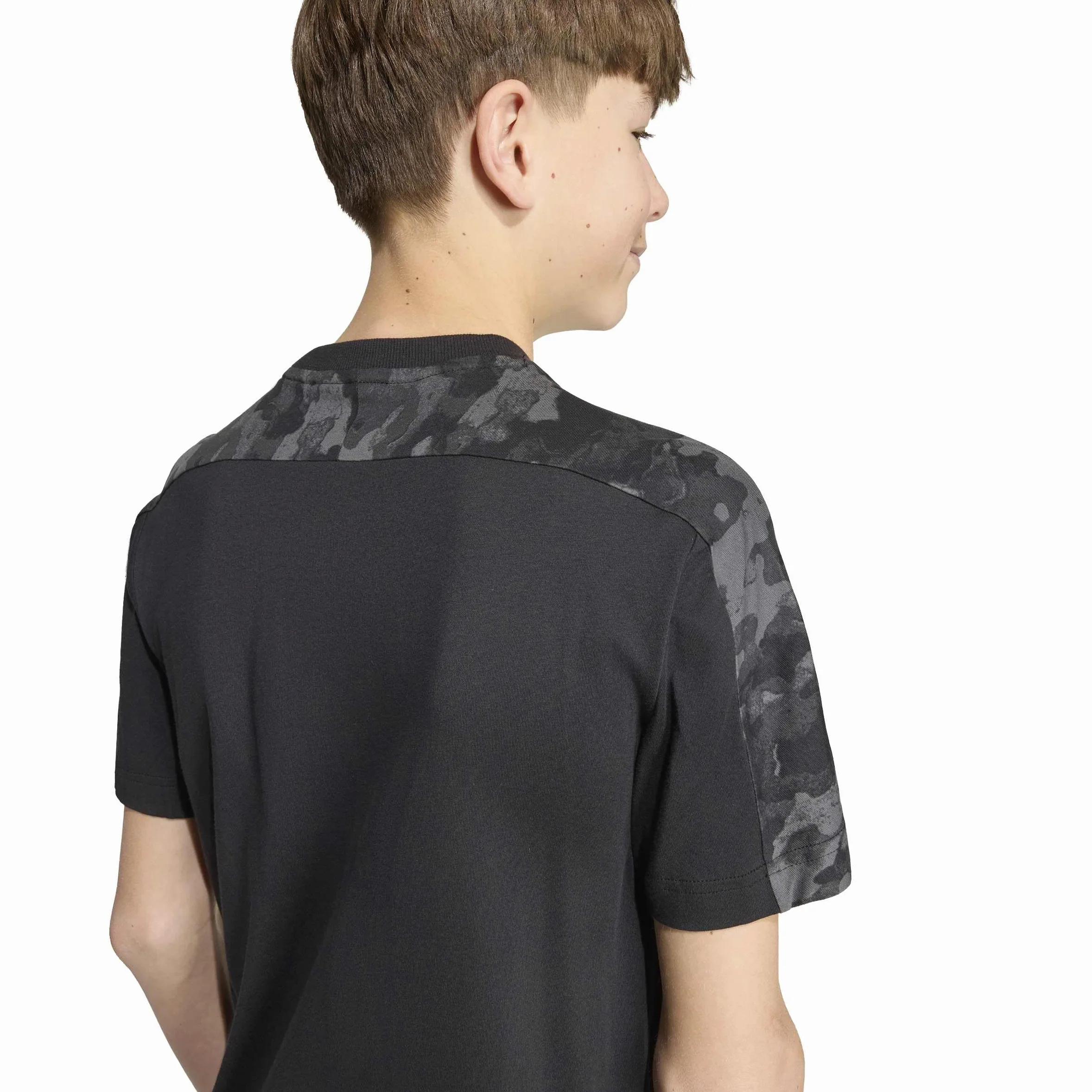 adidas Unisex niños Seasonal Essentials Camo Cotton Juniors Shirt, Black/Carbon, 15-16 Years