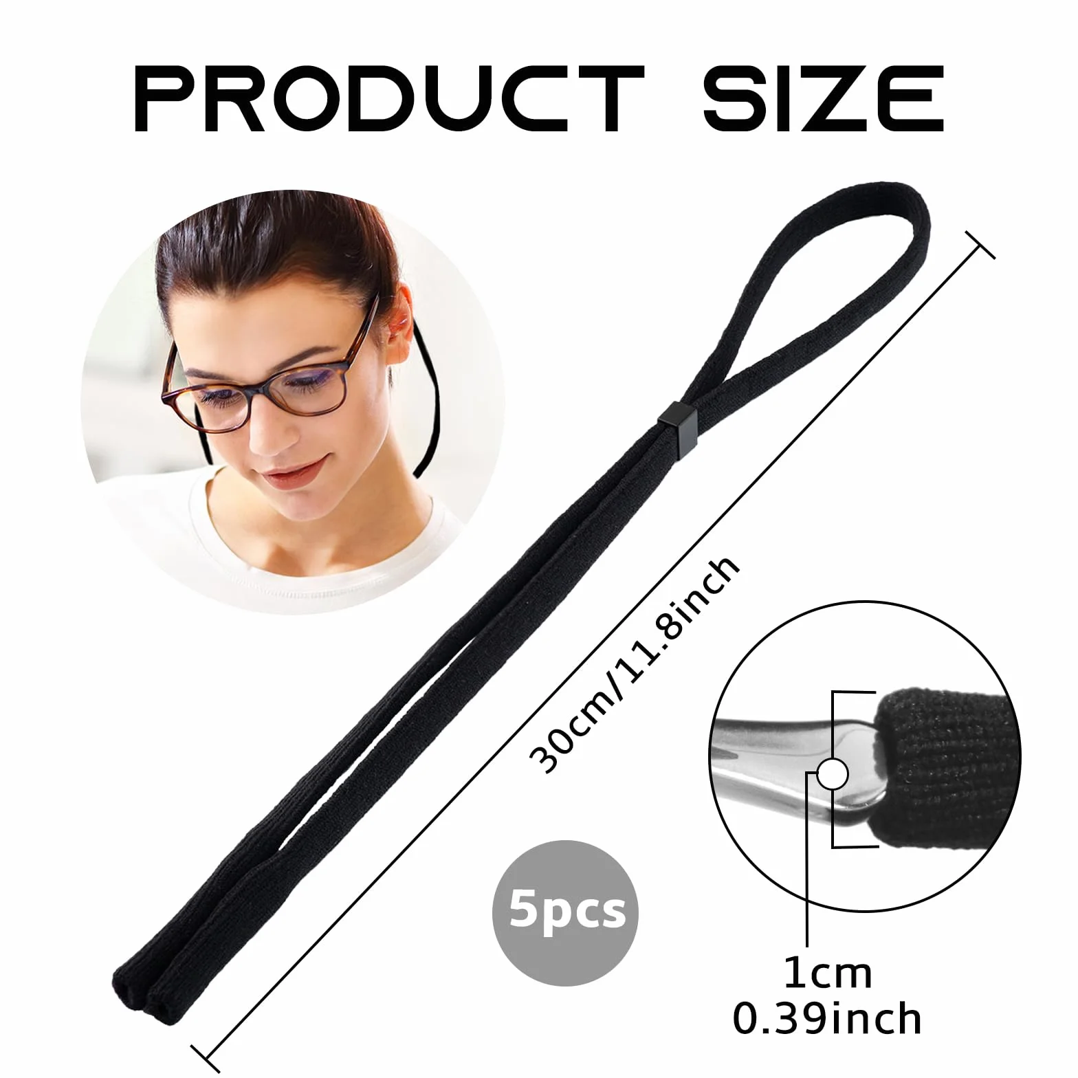 5 Pcs Correas para Gafas Deportivas Ajustables Antideslizante Cordón Sujeta Gafas Negro
