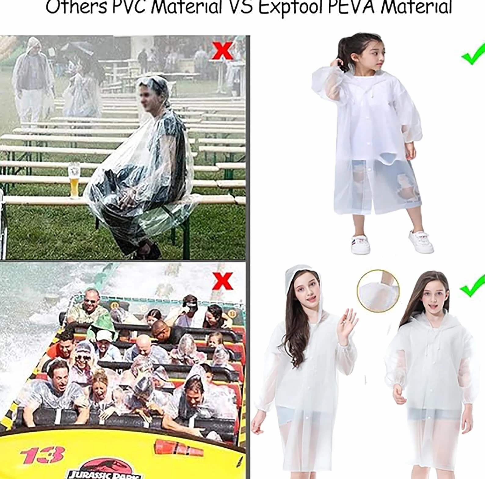 2 Pack Poncho de Lluvia Impermeable para Niños, Poncho Espesar EVA Transparente Reutilizable con Capucha, Poncho de Lluvia Impermeable Portátil para al Aire Libre Pinismo Ciclismo Cámping