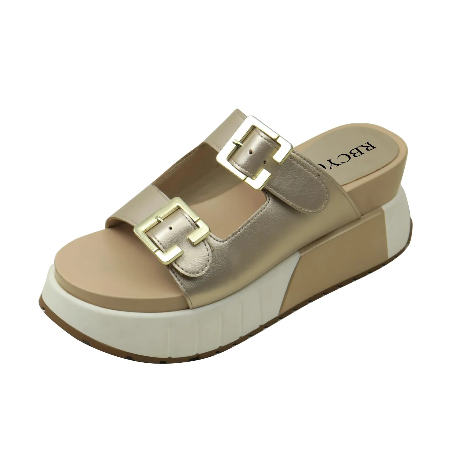 Sandalias de mujer con hebilla Slip On Stramchenssandalen Plataforma Chanclas abiertas Punta redonda Zapatos de tacón grueso con plantilla Casual Viajes