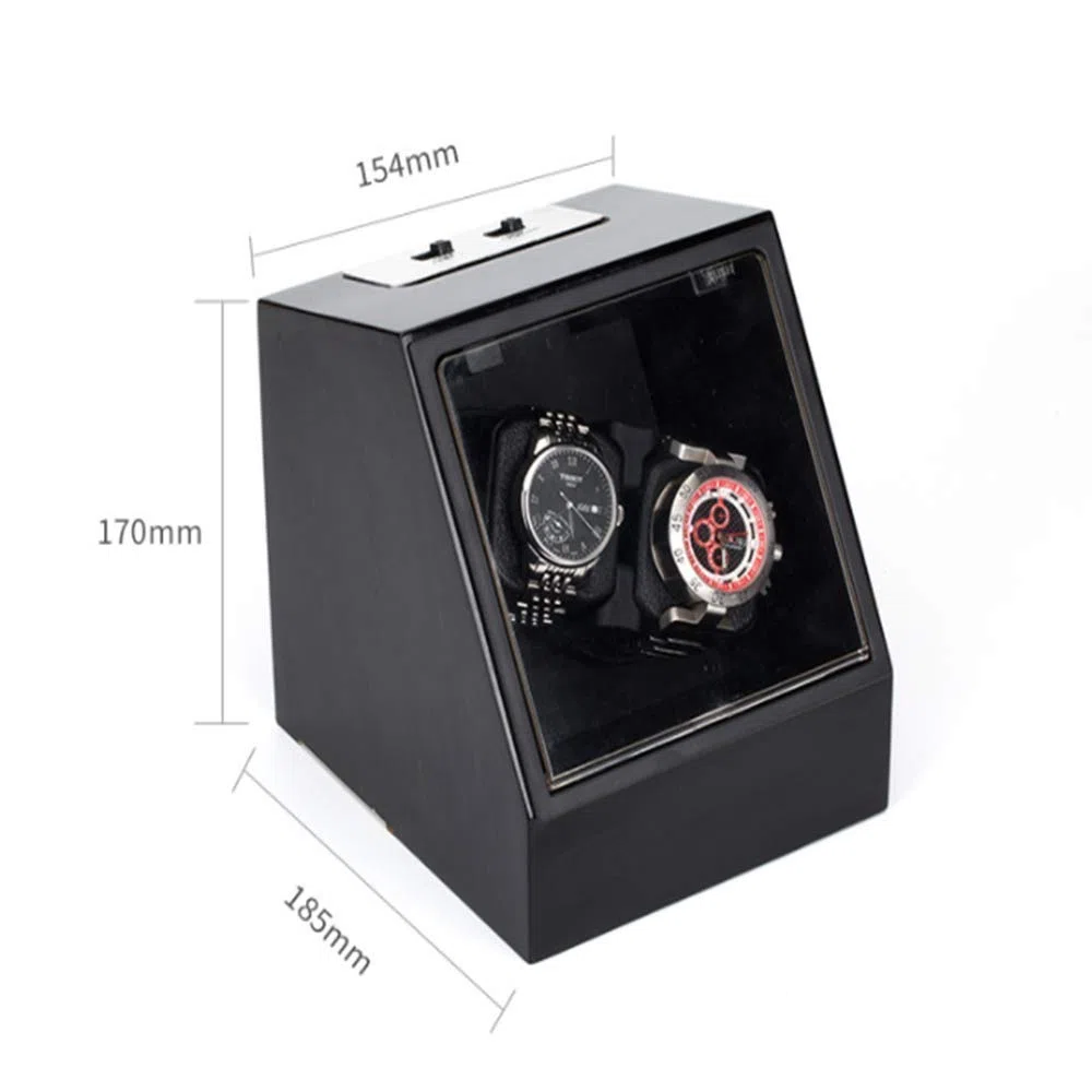 Bobinadora de reloj automática, bobinadora de reloj de rotación automática, cubierta de vidrio transparente, diseño único, caja de bobinadora de reloj, caja agitadora de reloj (marrón) (negro)