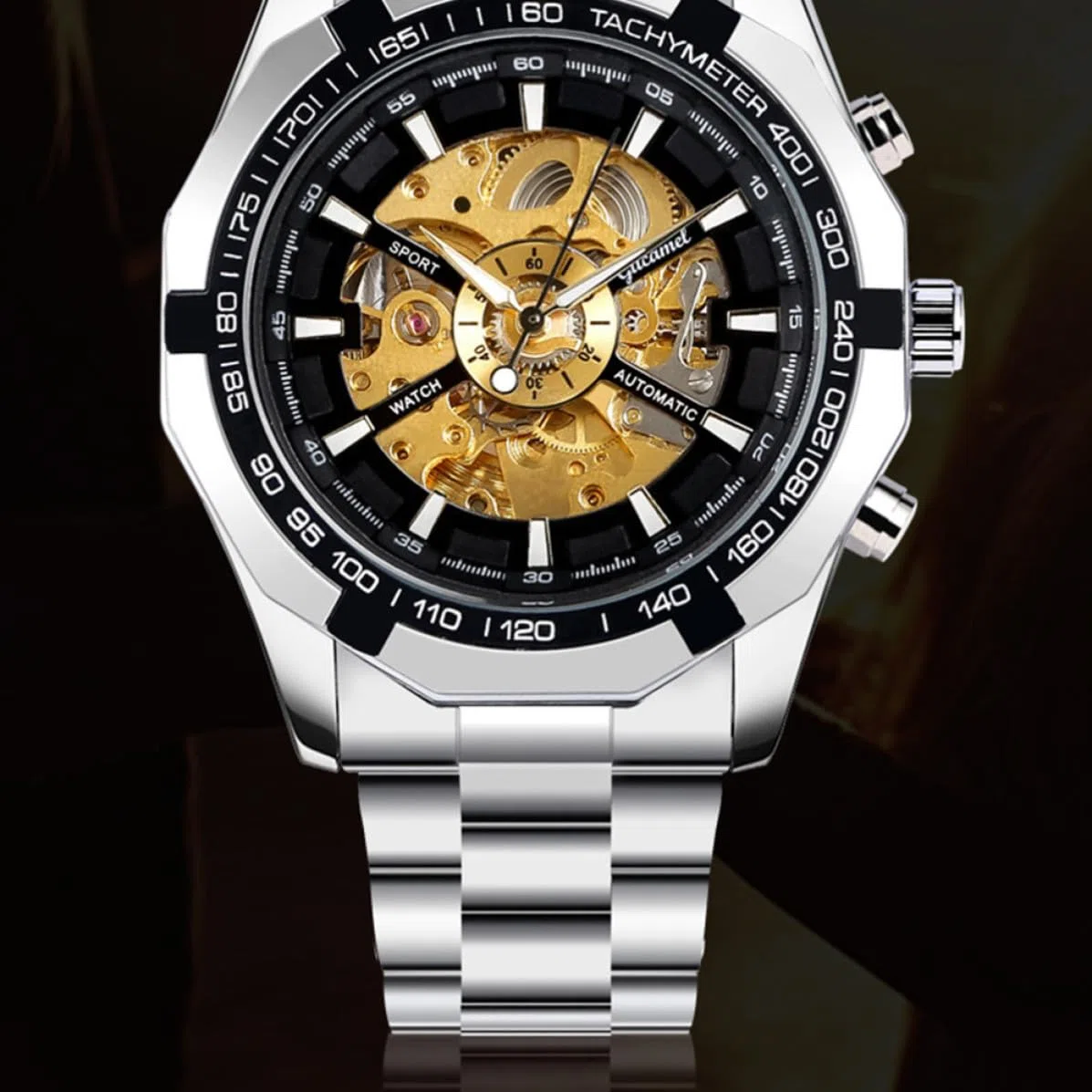 LALAFINA Reloj Mecánico Esqueleto para Hombre de Negocios, Aleación de Zinc