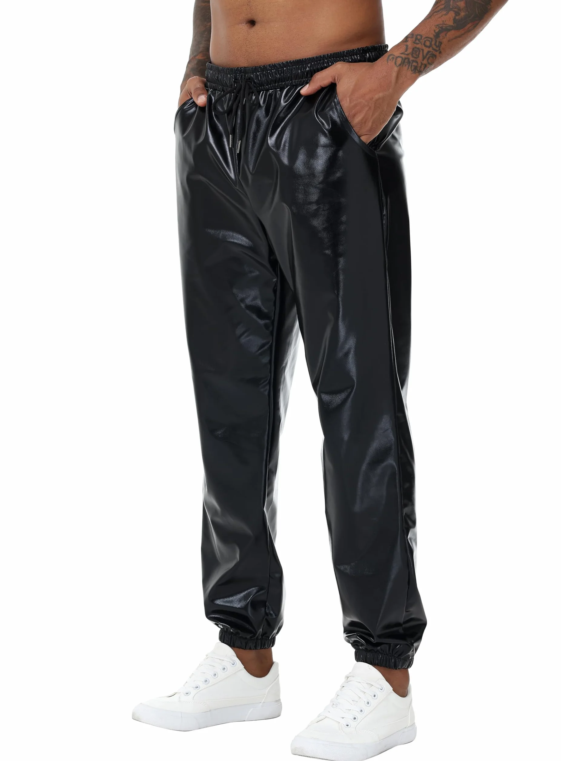 Pantalones Deportivos para Hombre Plateado Brillante Metálico Hip Hop Discoteca