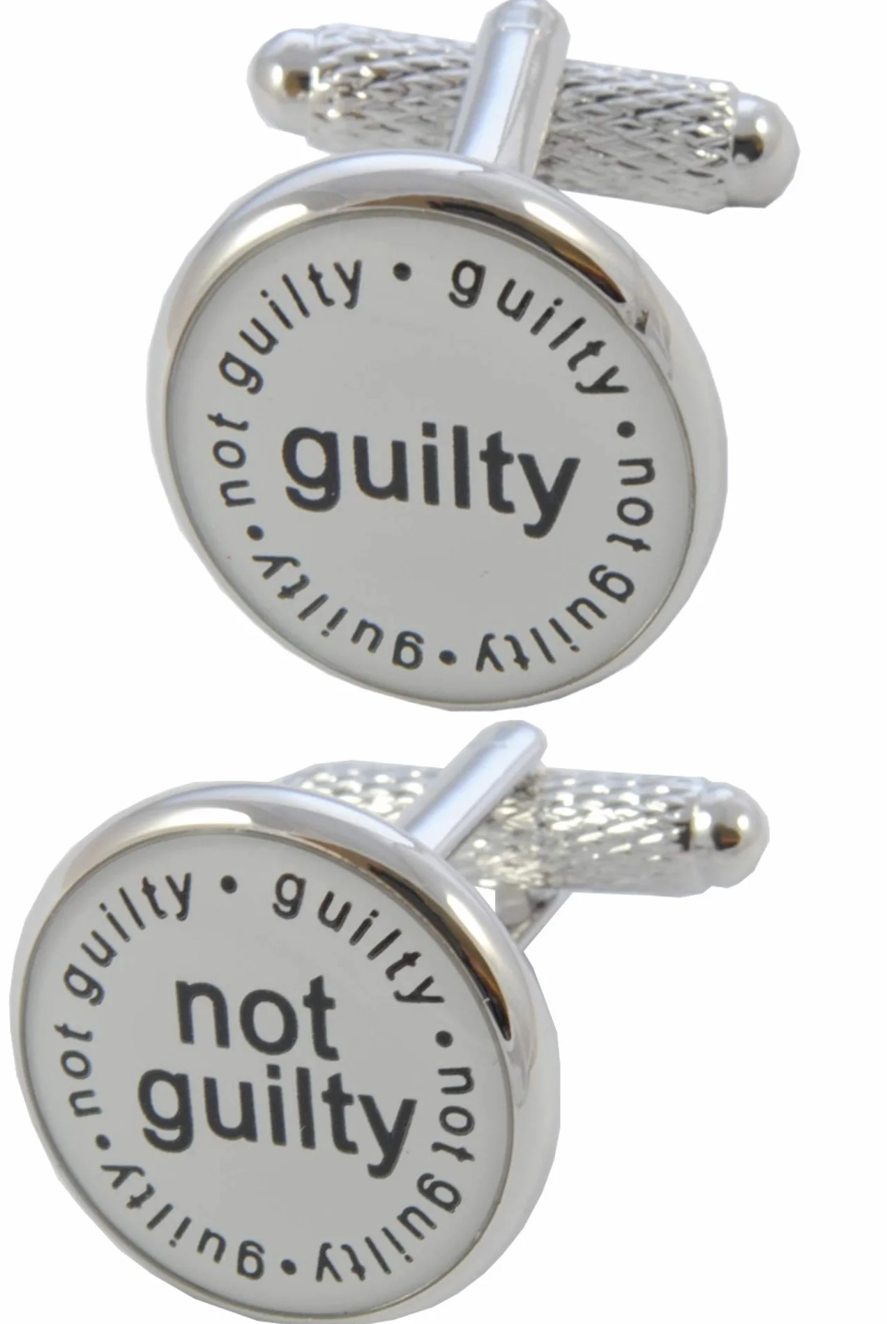 Gemelos Camisa Hombre Abogado Guilty Not Guilty Juez Culpable Latón Blanco Negro Plata