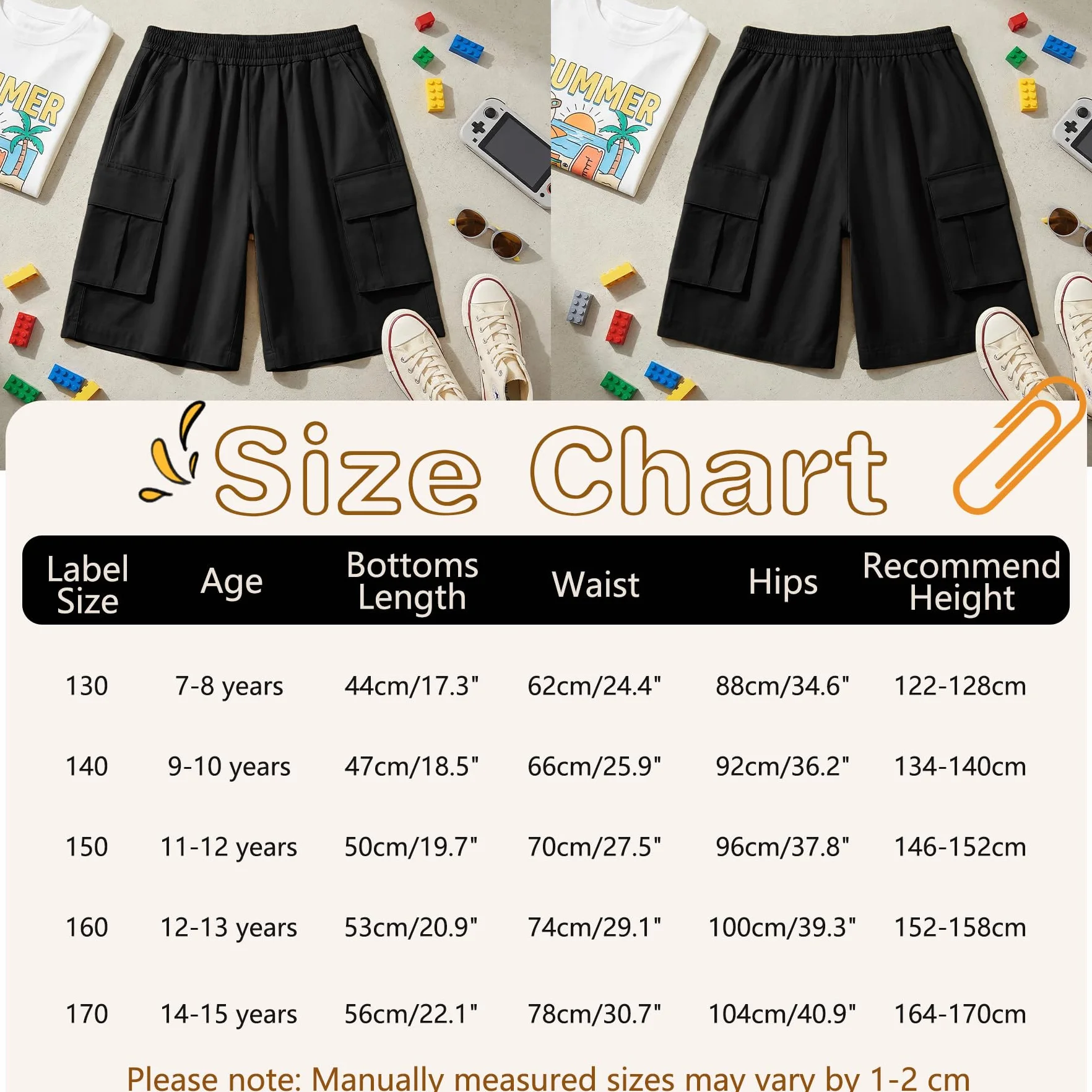 Shorts Cargo Niños Cintura Elástica Múltiples Bolsillos Baggy Ligero Deportivos Transpirable Pantalón Casual Streetwear 7-15 Años