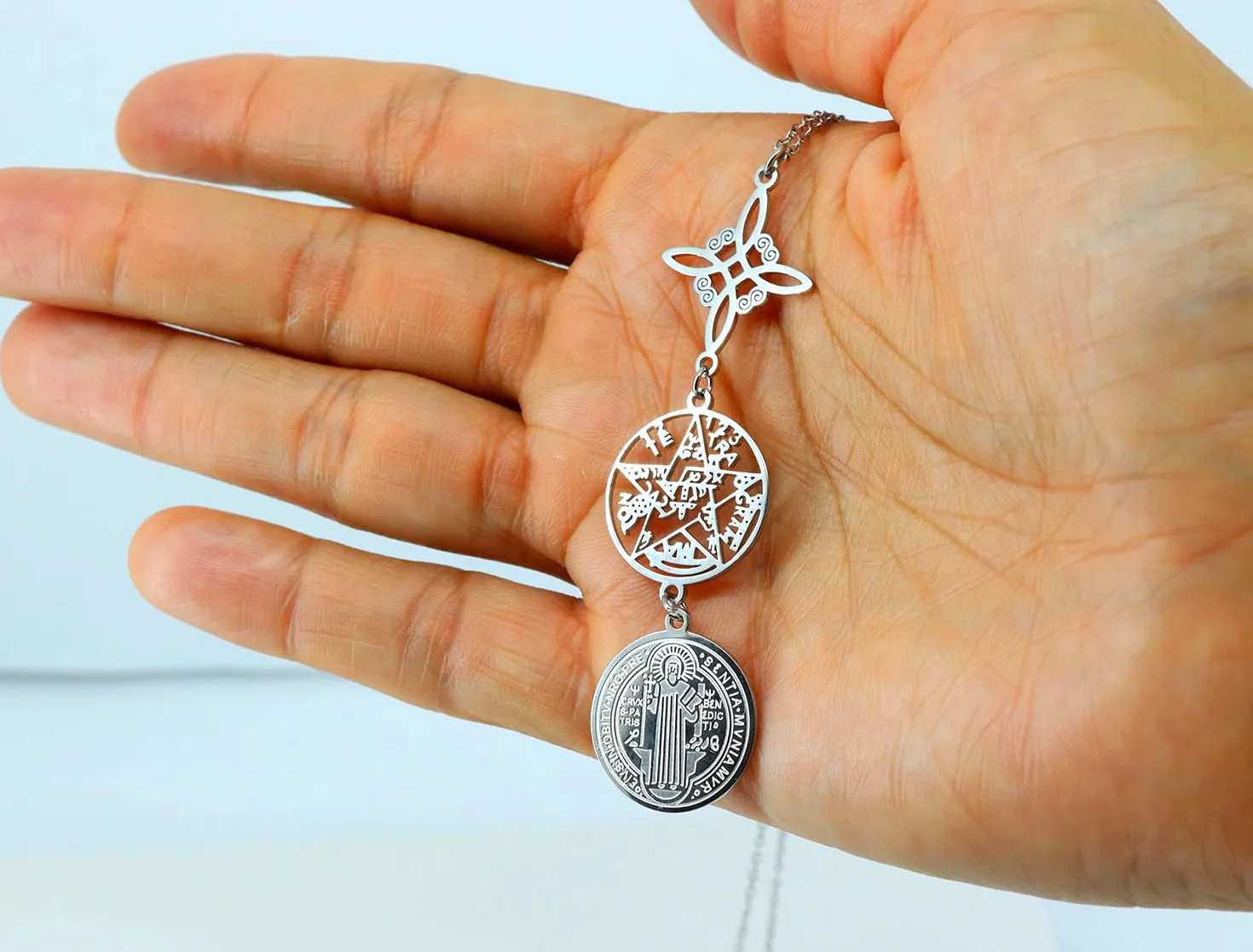 Collar de Mujer colgante Nudo de Bruja y Tetragramatón 7 CHAKRAS Símbolos Espirituales Yoga Reiki Meditación Amuleto