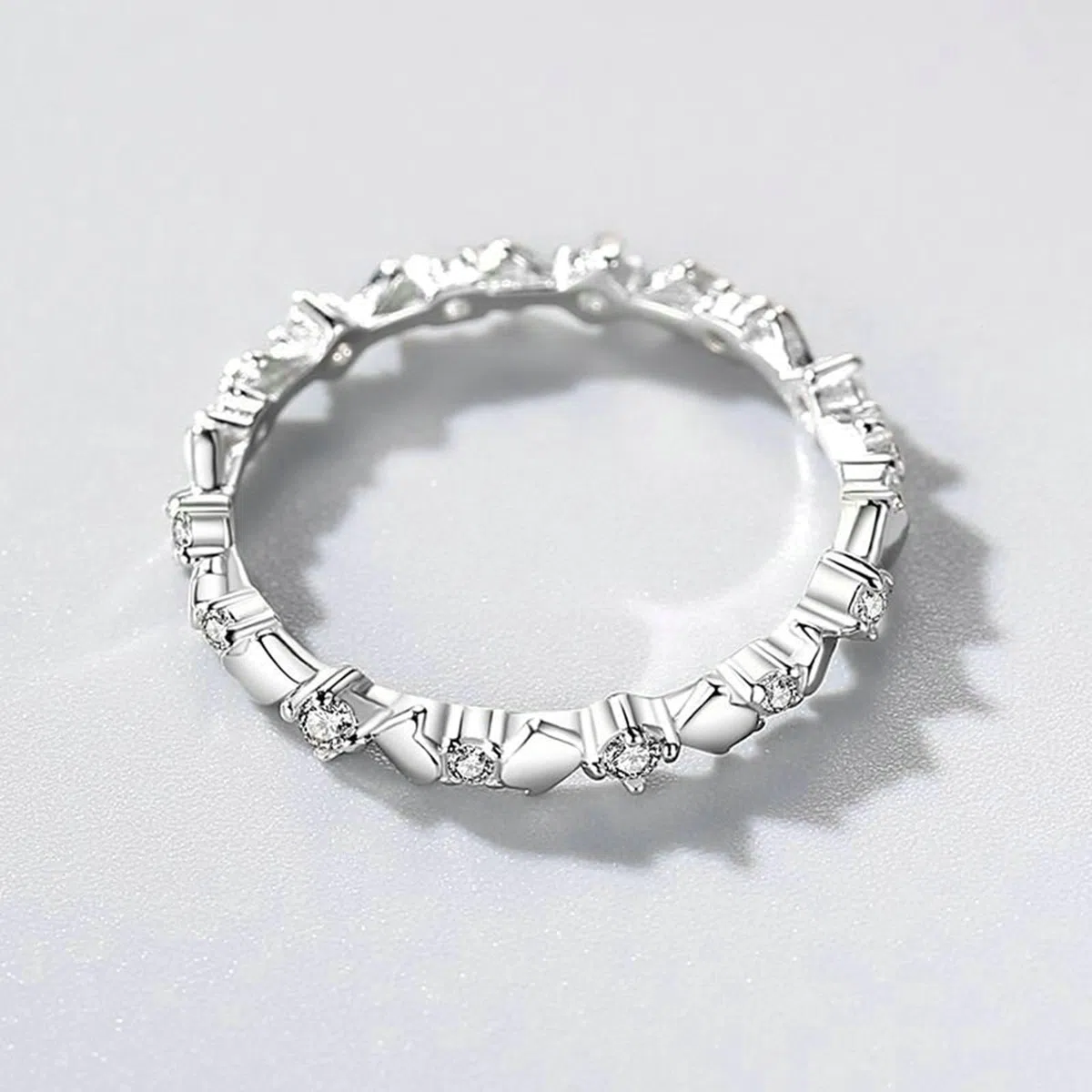 Anillo para mujer de oro blanco, anillos de compromiso, oro real eternidad con moissanite, elegante anillo de matrimonio para mujeres