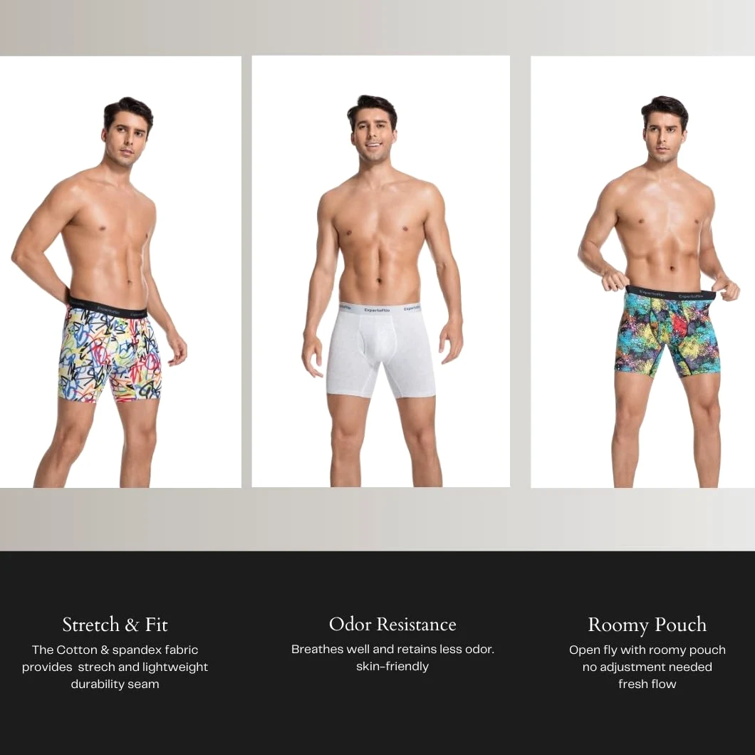 Calzoncillos Bóxer Largos Hombre Algodón - Lote de 6 Unidades - Modelo 15 cm (6 Pulgadas) - Ropa Interior Cómoda, Suave, Transpirable para el Día a Día, Deporte o Casa