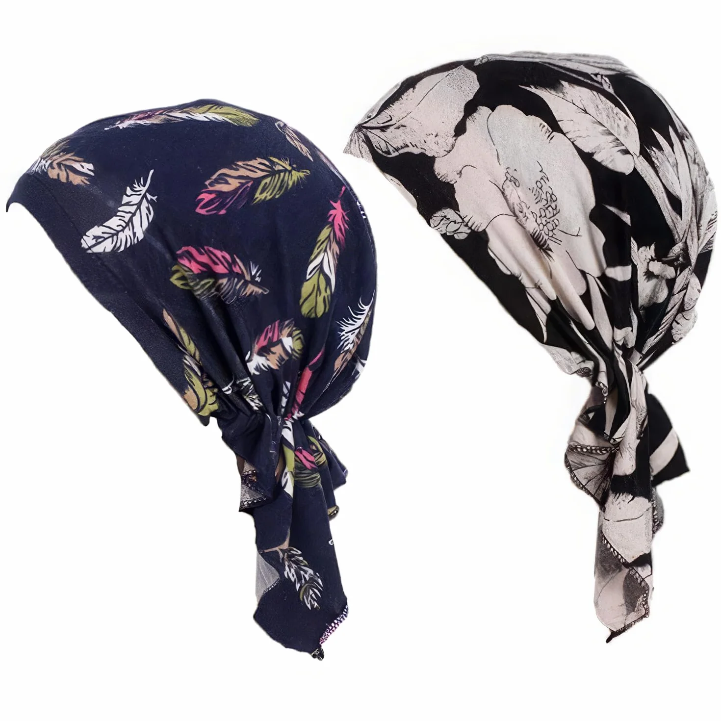Gorros para Mujer, Sombrero Musulmán de Seda, Hijab Suave de Bambú Preatado, para Pérdida de Cabello (Negro+Azul Marino)