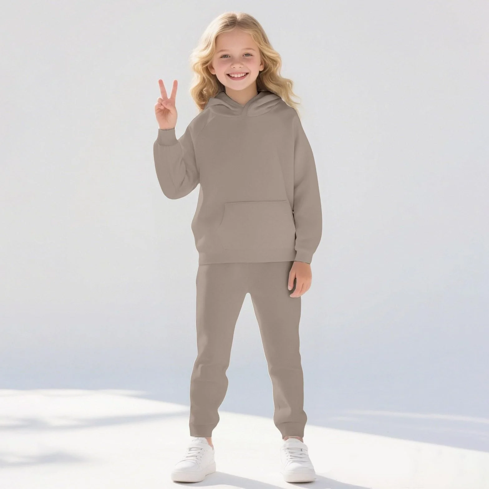 Conjunto completo de chándal para niñas y niños, sudadera de gran tamaño, sudadera con capucha y pantalones de chándal casuales a la moda
