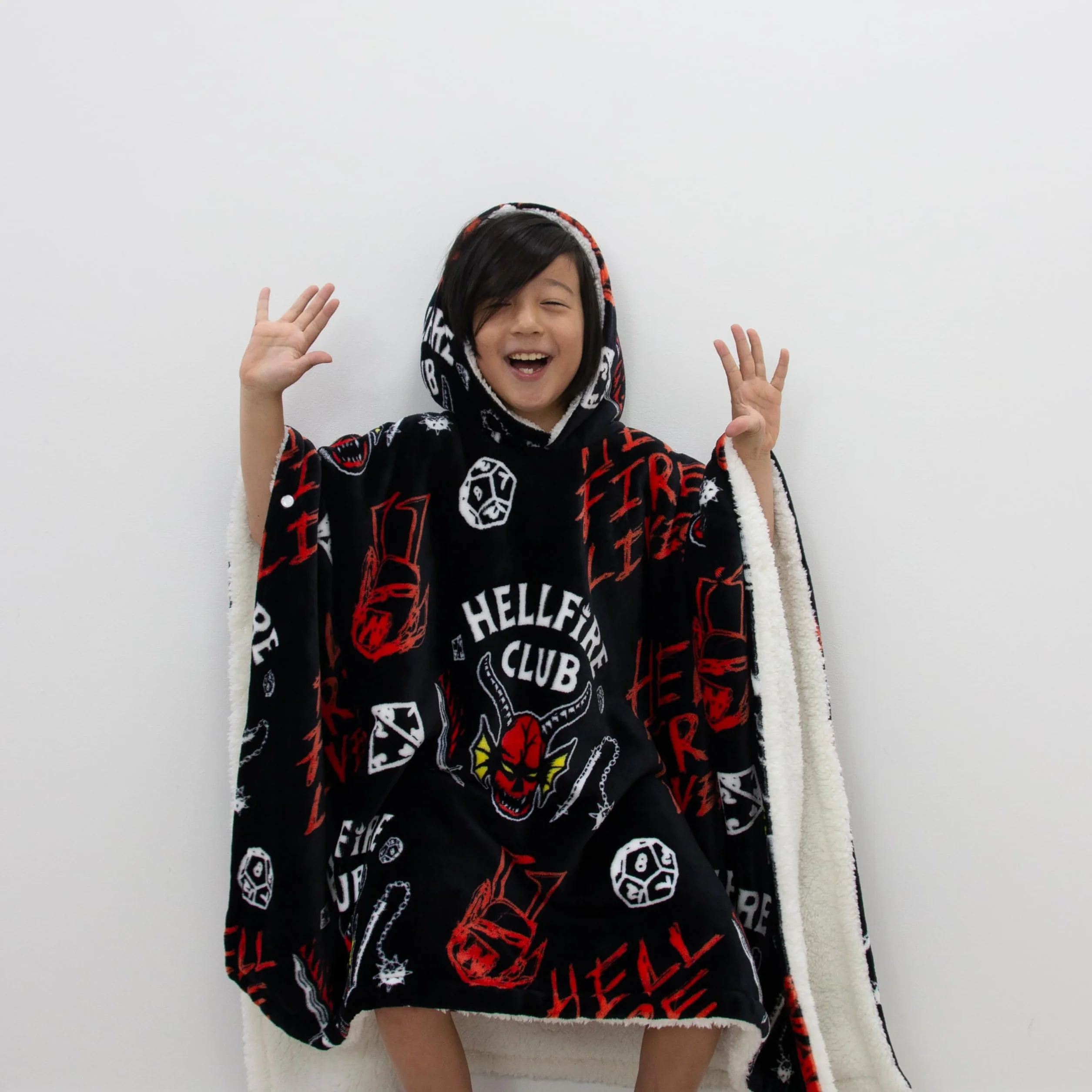 Stranger Things Poncho de forro polar con capucha oficial, diseño demagorgon, cálido y suave