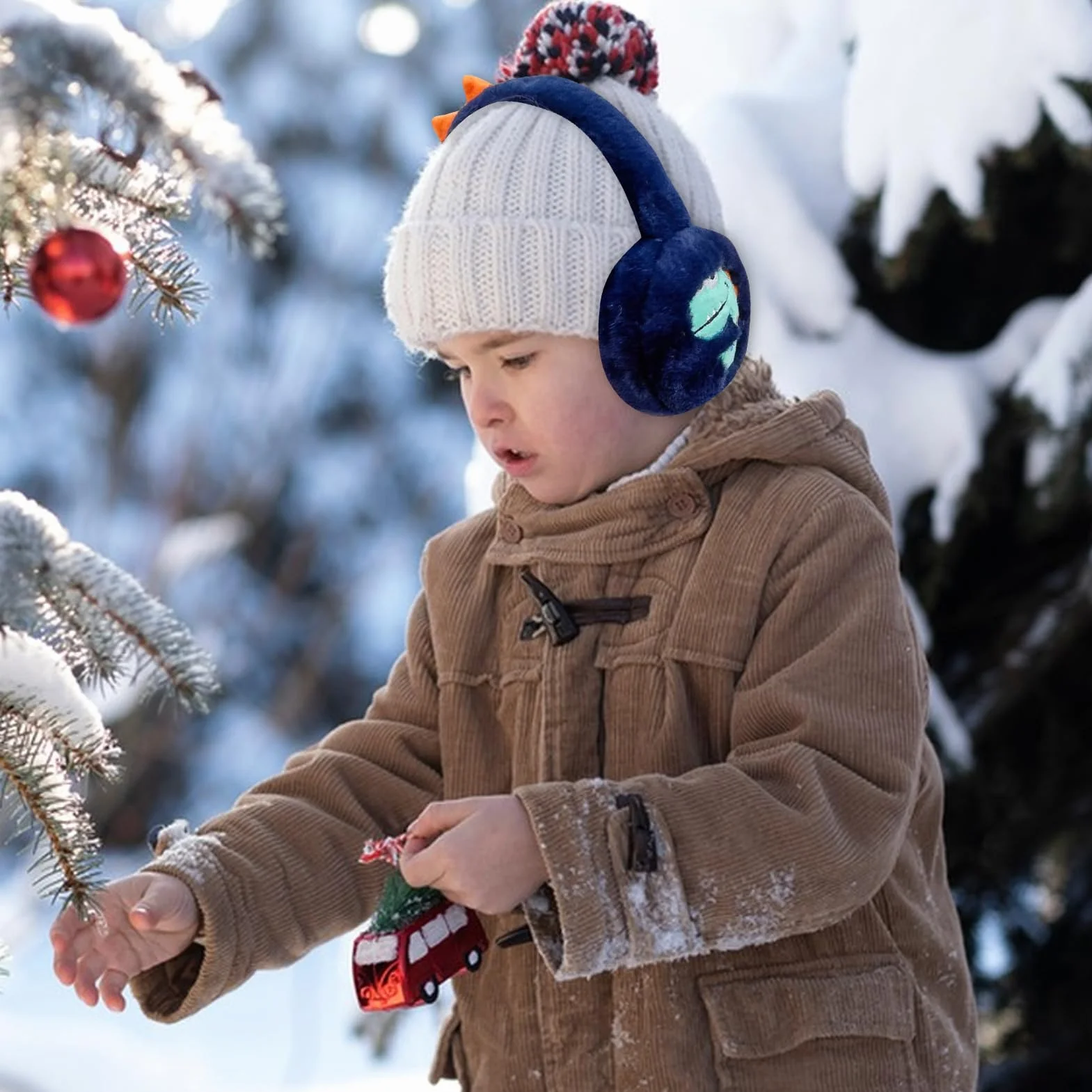 Nexoria Orejeras para niños, orejeras plegables para niños, orejeras de felpa de invierno, cálidas orejeras de dinosaurio con banda elástica, orejeras para niñas y niños