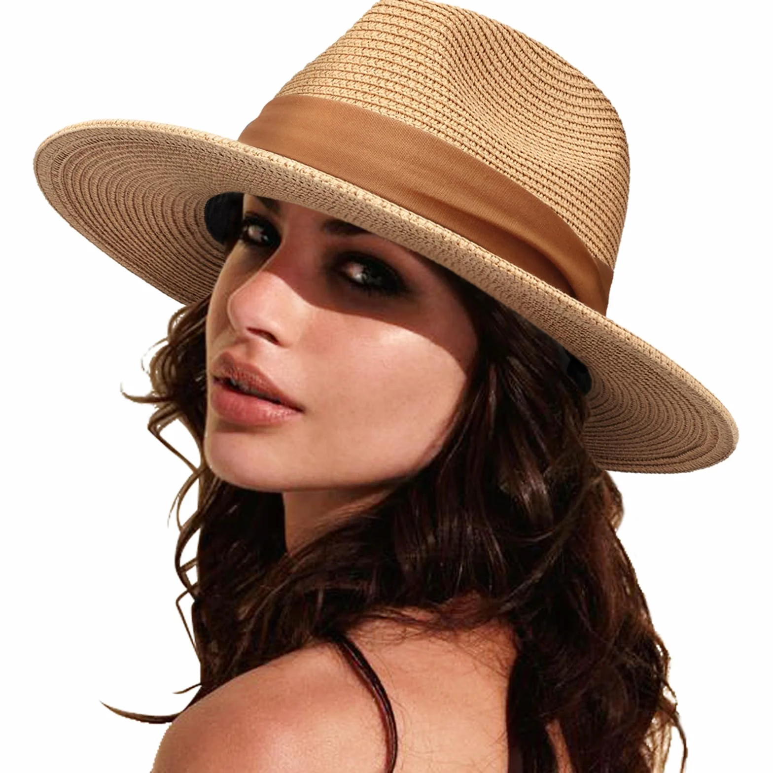 DRESHOW Sombrero de Panamá Mujeres UPF 50+ Fedora ala Ancha