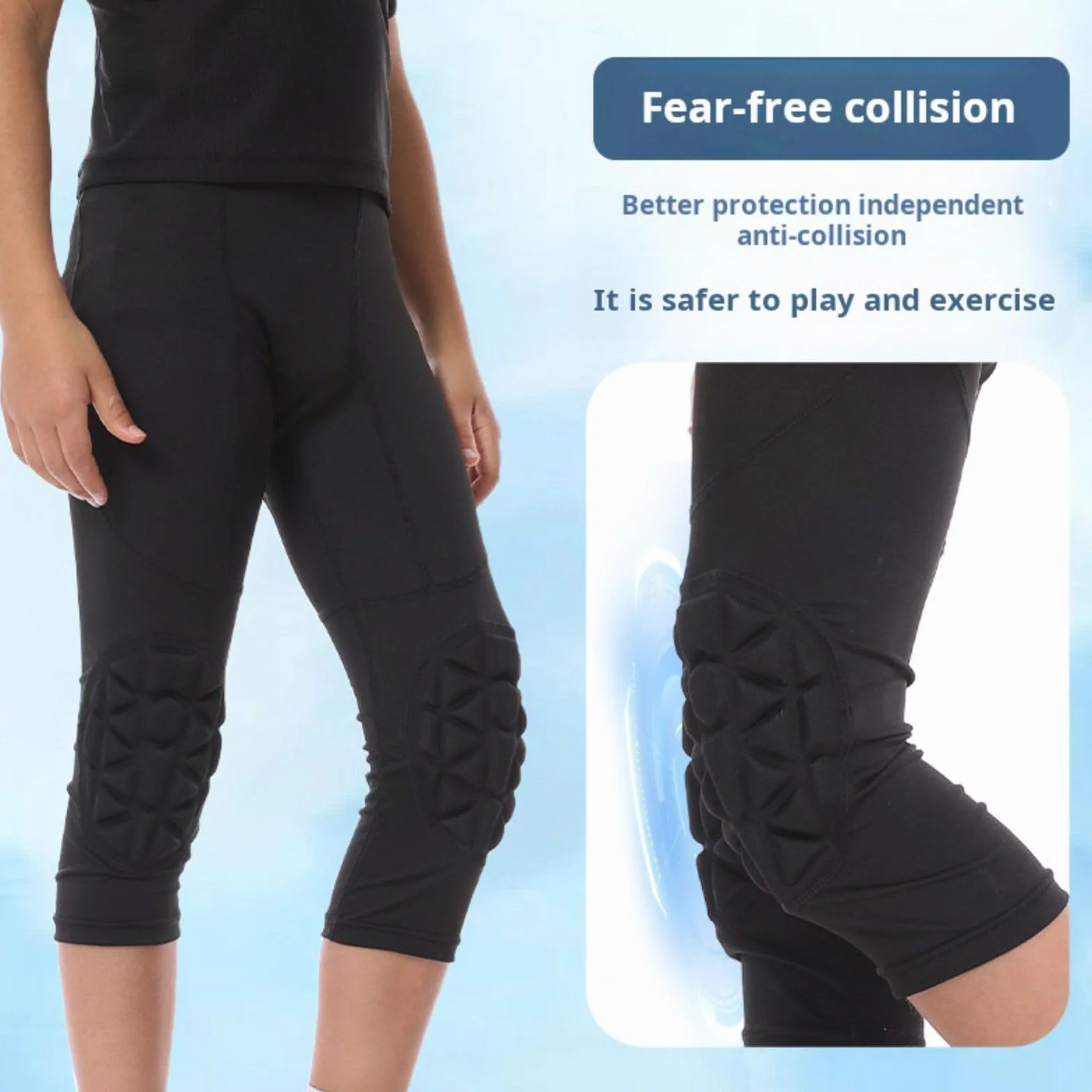 Hotfiary Pantalones de compresión niños jóvenes Rodilleras Baloncesto Leggings fútbol Acolchados 3/4 Mallas Deportivas atléticas Portero