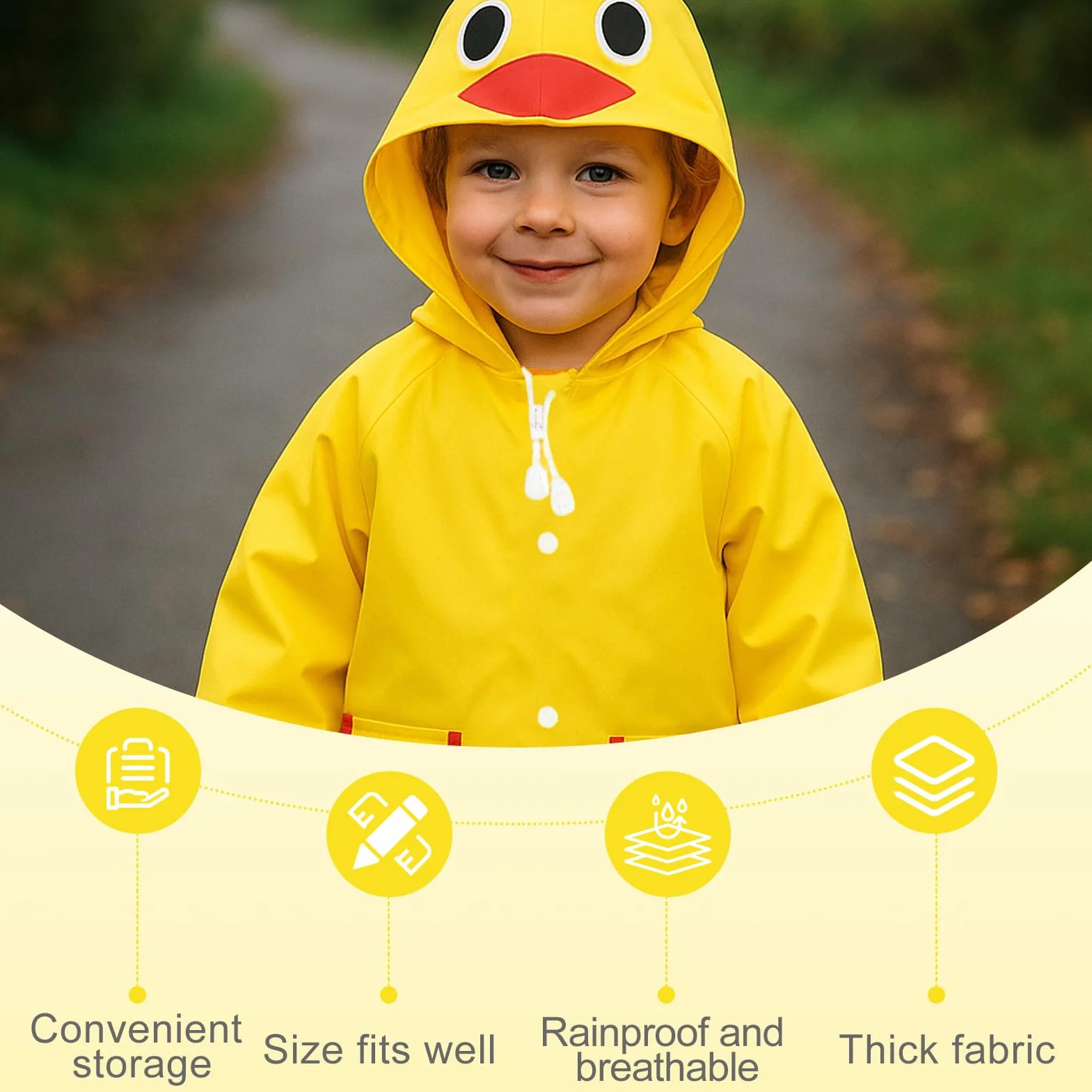 Chubasquero Niño Niña | Impermeable Infantil 3-7 Años | Poncho de Lluvia con Capucha | 5 Diseños Animados (Patito, Oso, Fresa, Conejo, Rana) | Unisex 80-130 cm | para Colegio y Parque al Aire Libre
