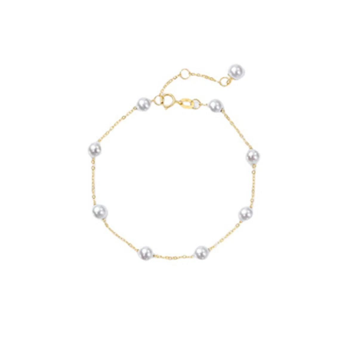 Pulsera de cadena para mujer, cadena de oro amarillo con pulsera de perlas de 4 a 5 mm