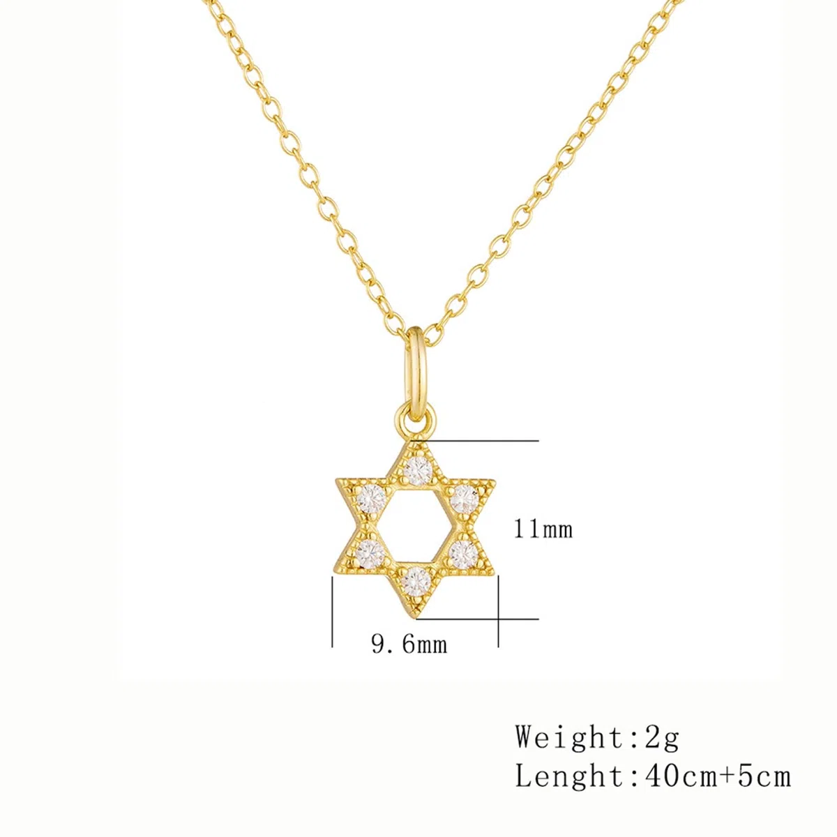 Collar de oro de 18 quilates para mujer, oro amarillo de 9 quilates, 14 quilates, 18 quilates, 9,6 x 11 mm, collar con colgante de estrella con diamante creado en laboratorio, cadena Rolo: 40 +