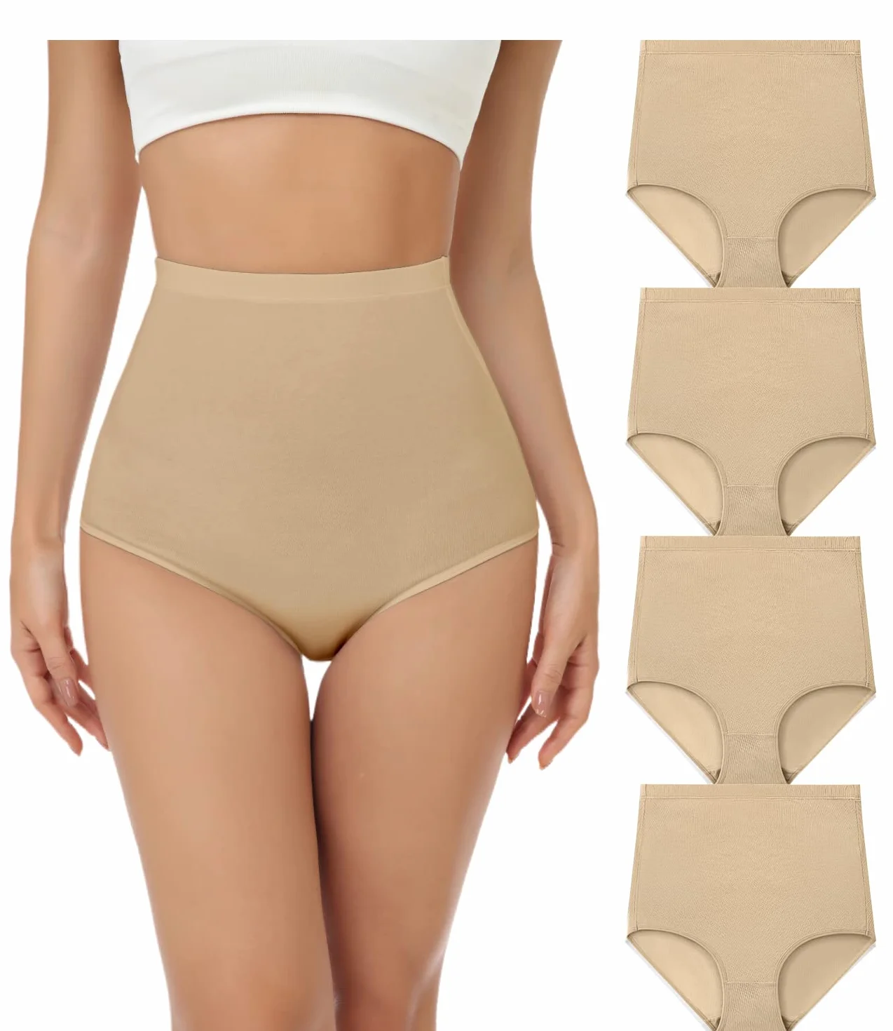 Wirarpa Bragas Mujer Algodón Elásticas Cintura Alta Pack de 4