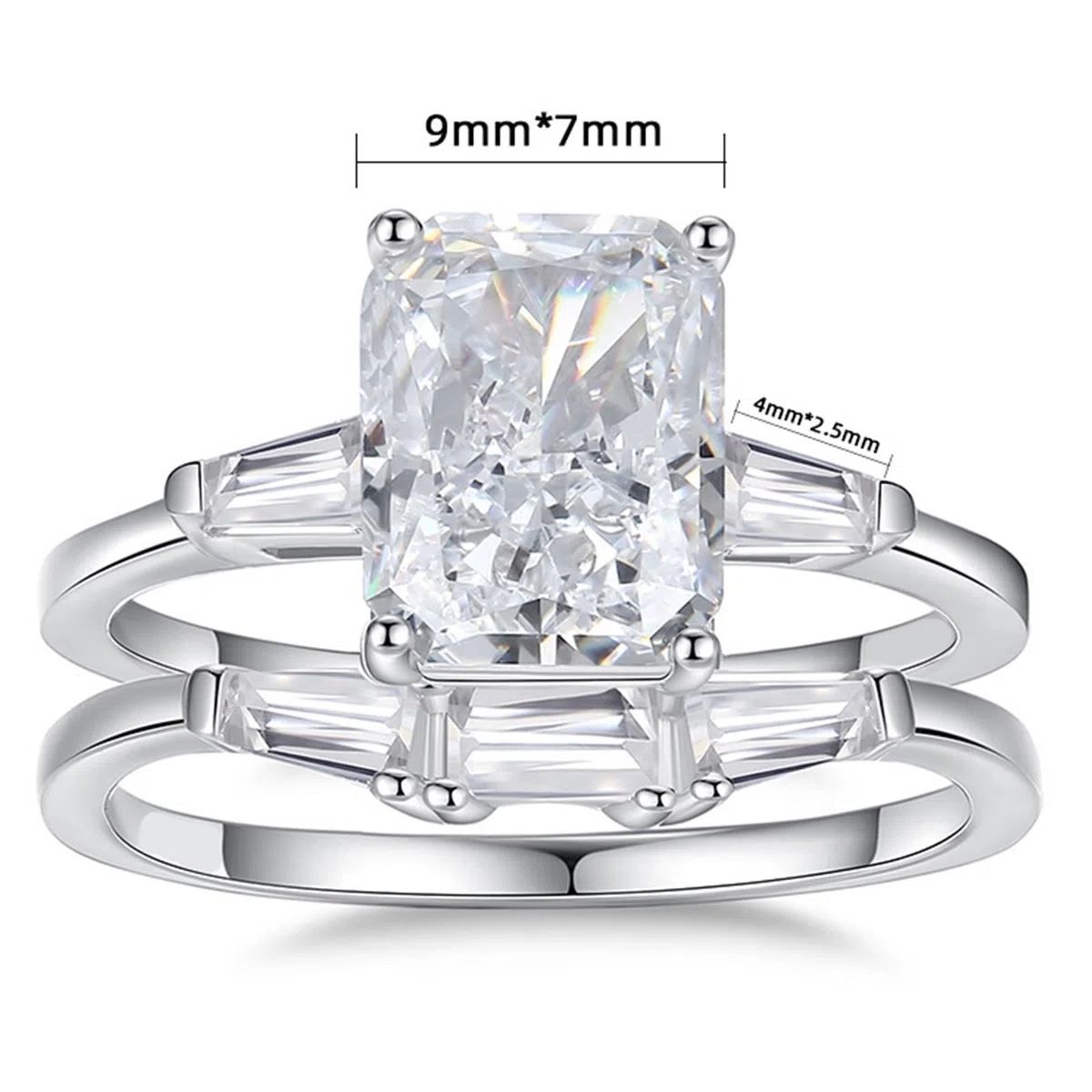 Alianzas de oro auténtico apilables con moissanite de 2,5 ct, oro blanco, juego de 2 alianzas de oro para mujer