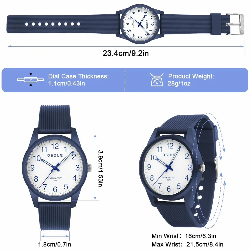 OSDUE Reloj para NiñOs, 5ATM/50M Impermeable Fácil de Leer Relojes de Pulsera con Correa Suave, Reloj de Pulsera Analógico para Niños Niñas Regalo de CumpleañOs para 4-18 Años