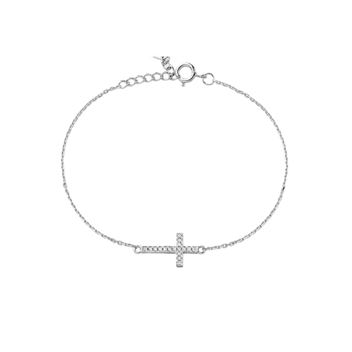 Pulsera de cadena para mujer, pulseras de joyería para mujer, crucifijo con diamante redondo de 0,07 quilates, oro blanco