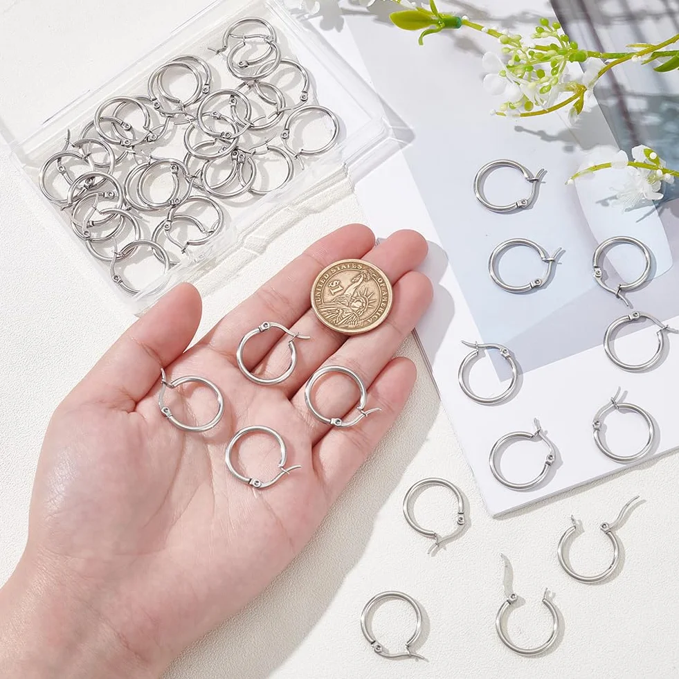 Pendientes de Aro de Acero Inoxidable 19mm Hipoalergénicos 40 Uds