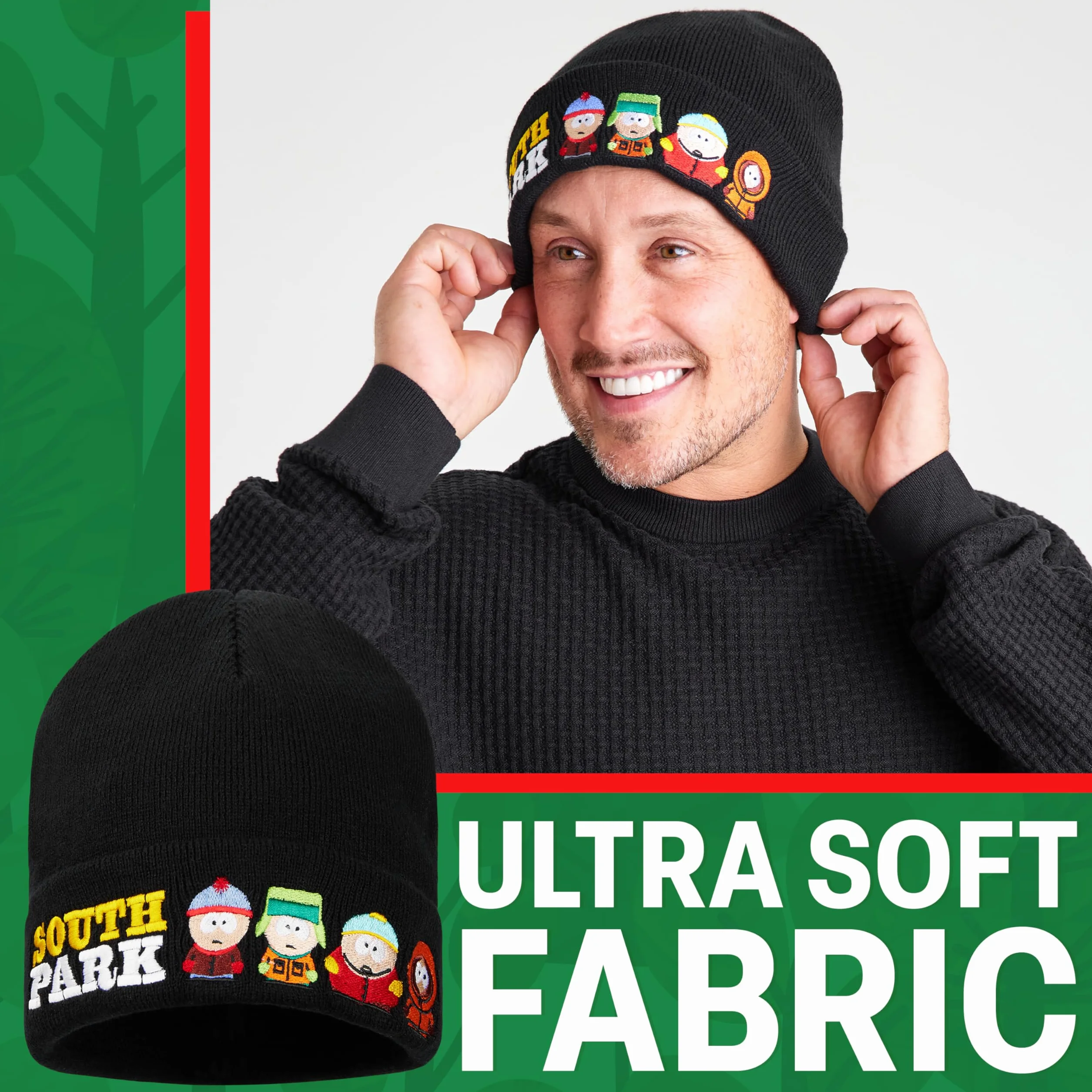South Park Gorro Negro o Conjunto Bufanda Guantes y Gorro Adolescente, Accesorios de Invierno Cálidos para Días Fríos