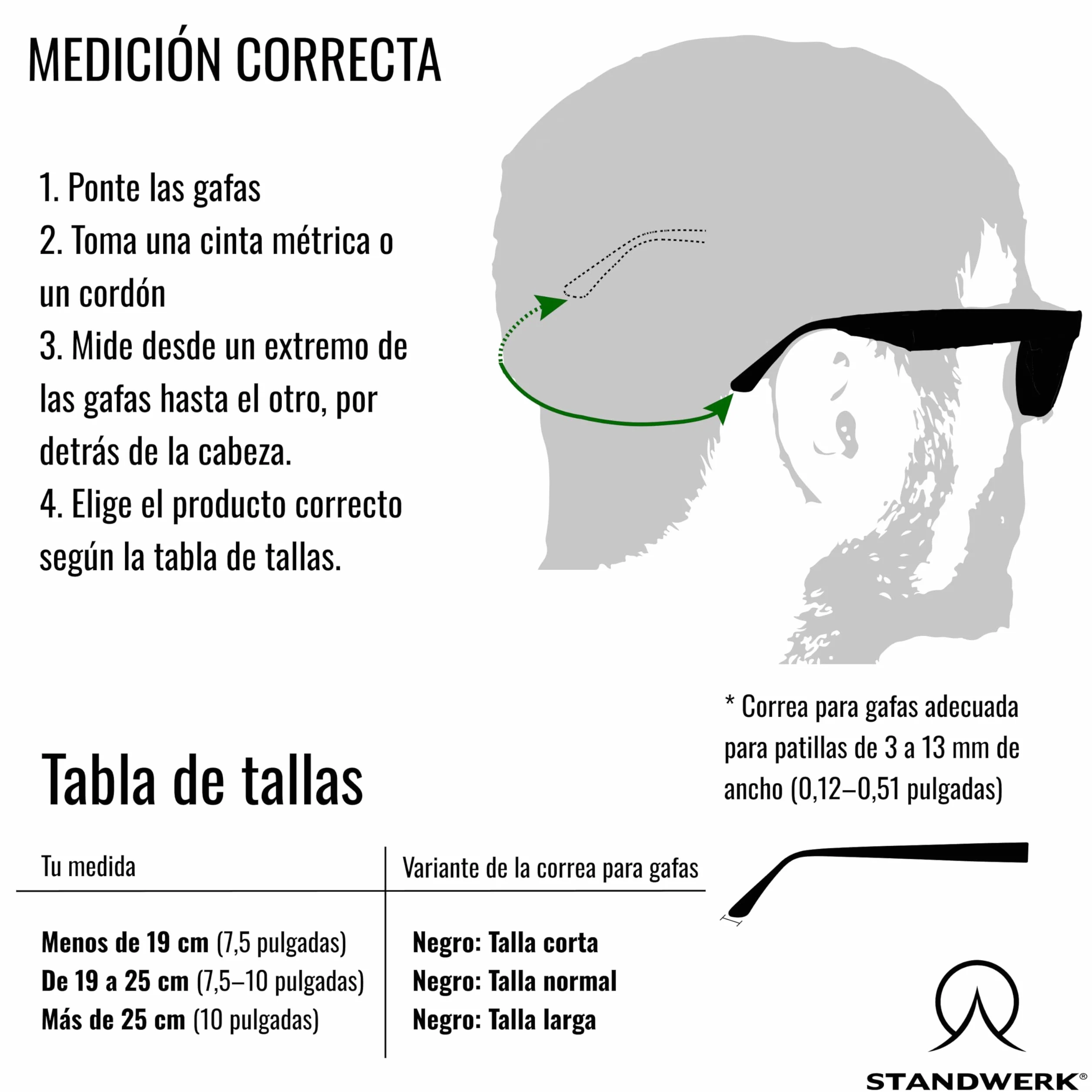 STANDWERK® Correa para gafas deportiva resistente al agua flexible para mujeres, niños, hombres