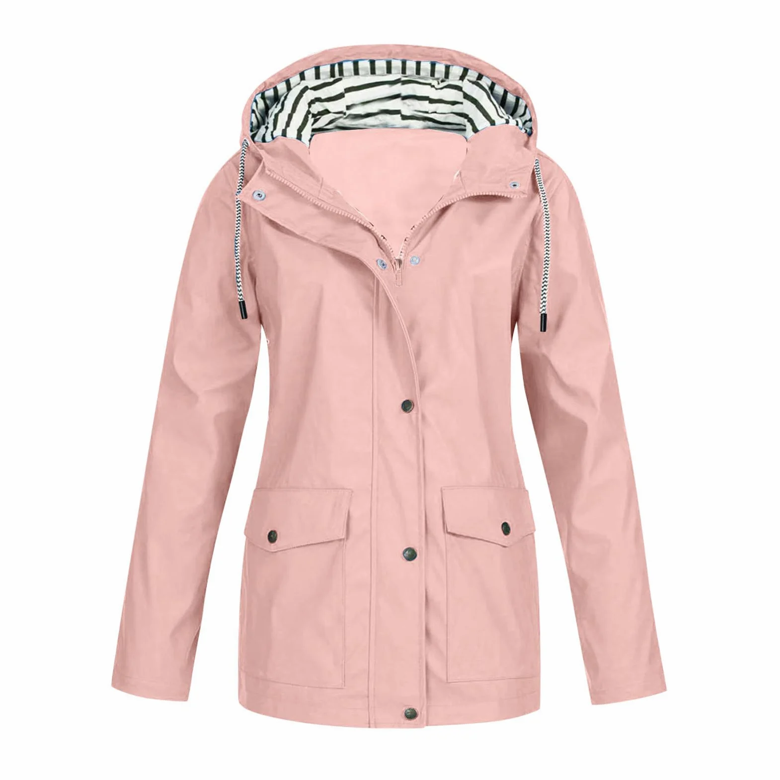 Genérico Chaqueta De Mujer-Chaqueta Impermeable Para Mujer Con Capucha Ligera De Manga Larga Cortavientos Con Cremallera CordóN Y Bolsillos