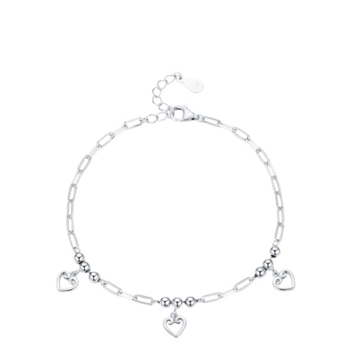 Pulsera Oro Blanco 9Kilates / 14Kilates / 18Kilates Mujer, Cadena con Corazón Hueco, Cadena Extensible 16 CM + 5 CM, Pulseras Mujer de Plata