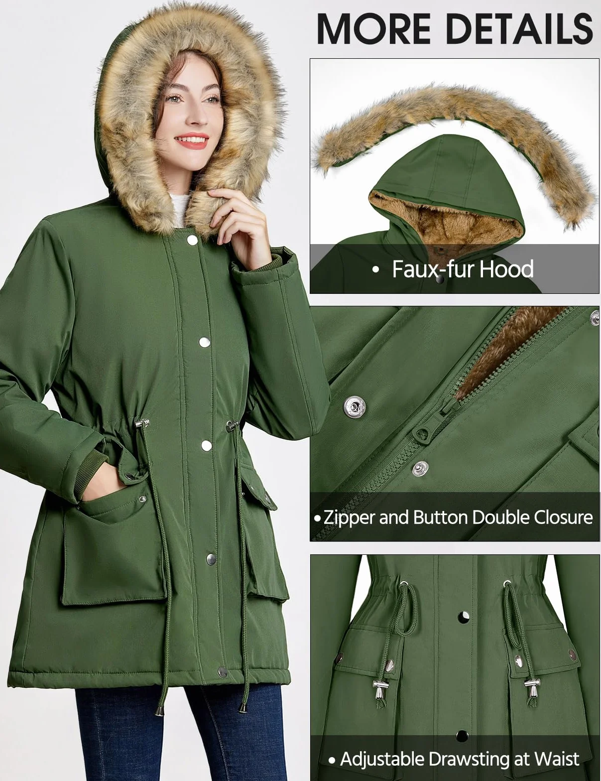 Xnova Abrigos Parka Mujer Invierno Forro Polar Chaquetas Impermeable Largo Chaquetones Térmica Cremallera Capucha Pelo Sintético Cazadora Cálido Gruesa