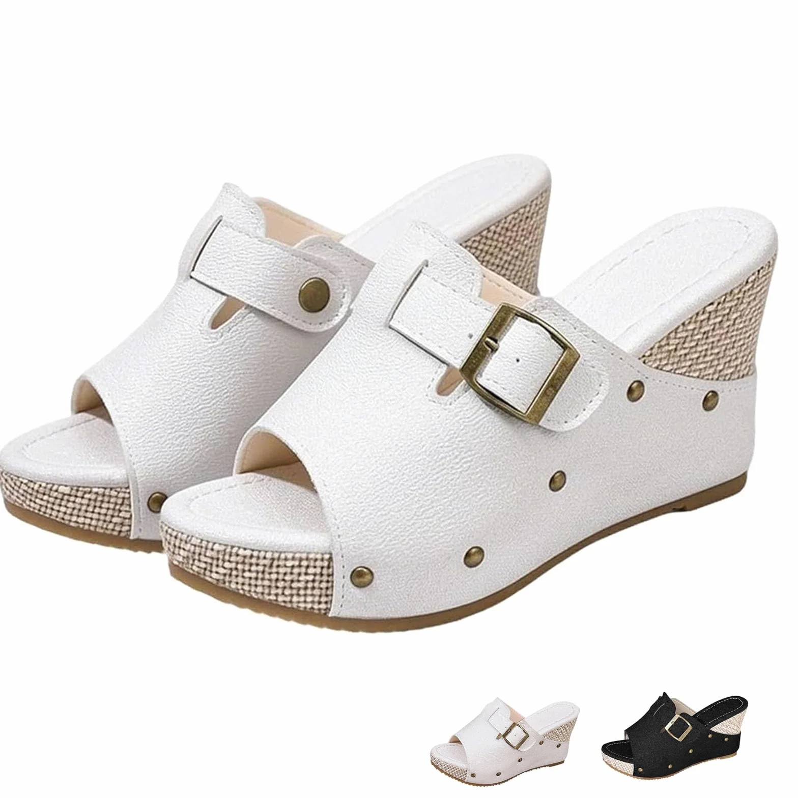 Sandalias de cuña para mujer, elegantes, de verano, alpargatas con puntera abierta, tacón de cuña, hebilla y correa al tobillo, de corcho, tacón bajo, zapatos de cuero